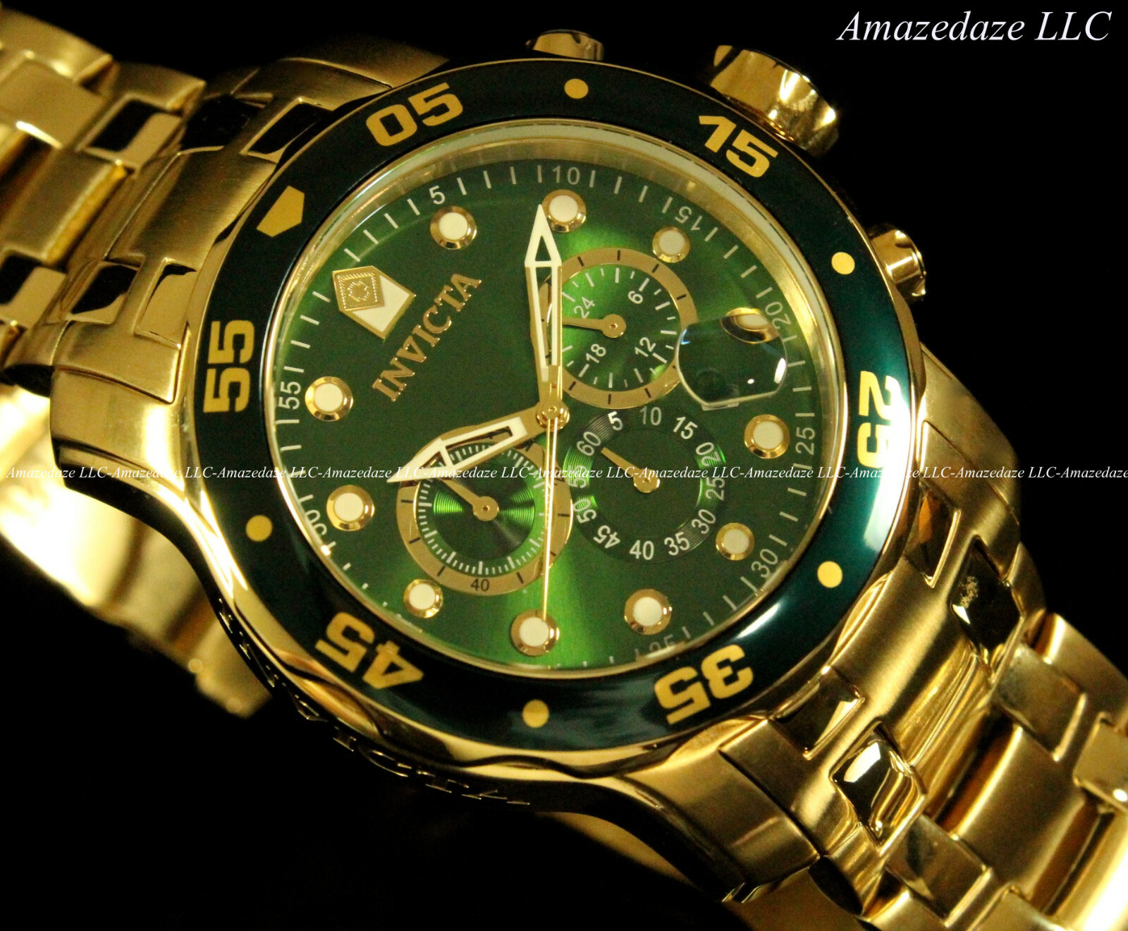 NEW Invicta’s Men Pro Diver Scuba Chronograph Stainless Steel Green Dial Watch