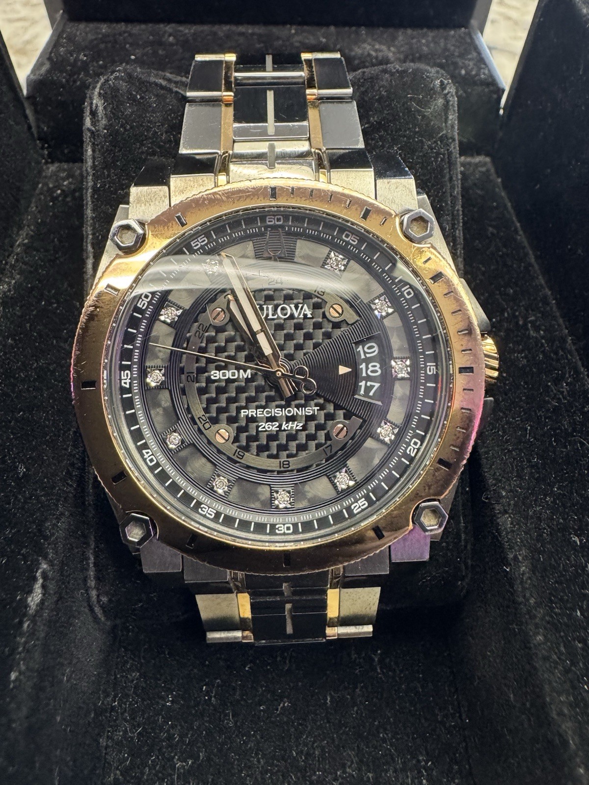 Bulova Men’s Watch Precisionist 98D149 Quartz Diamond Dial Rose Gold Gunmetal