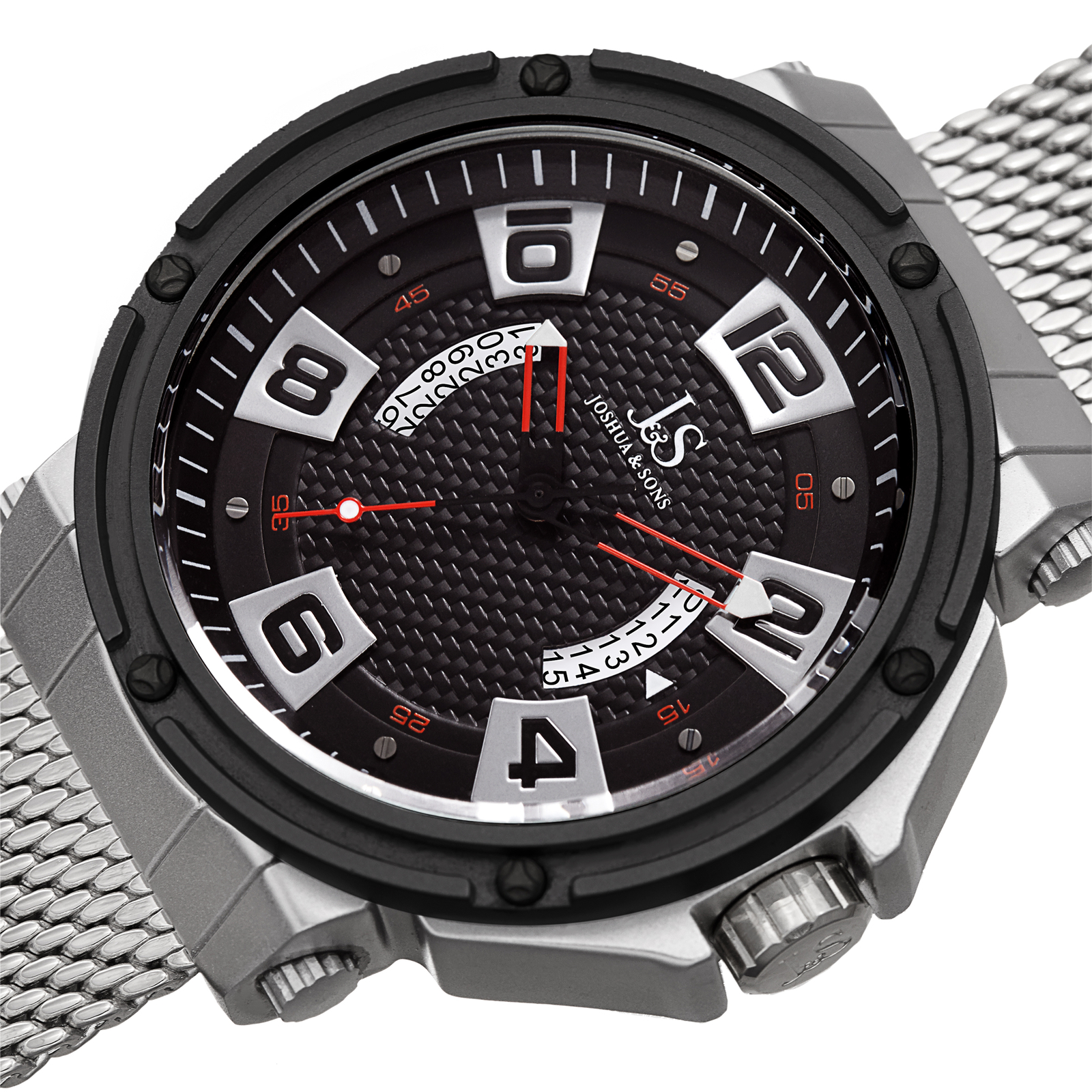 Joshua & Sons JX132RD Multifunction Black Dual Date Wheel Stainless Steel Watch