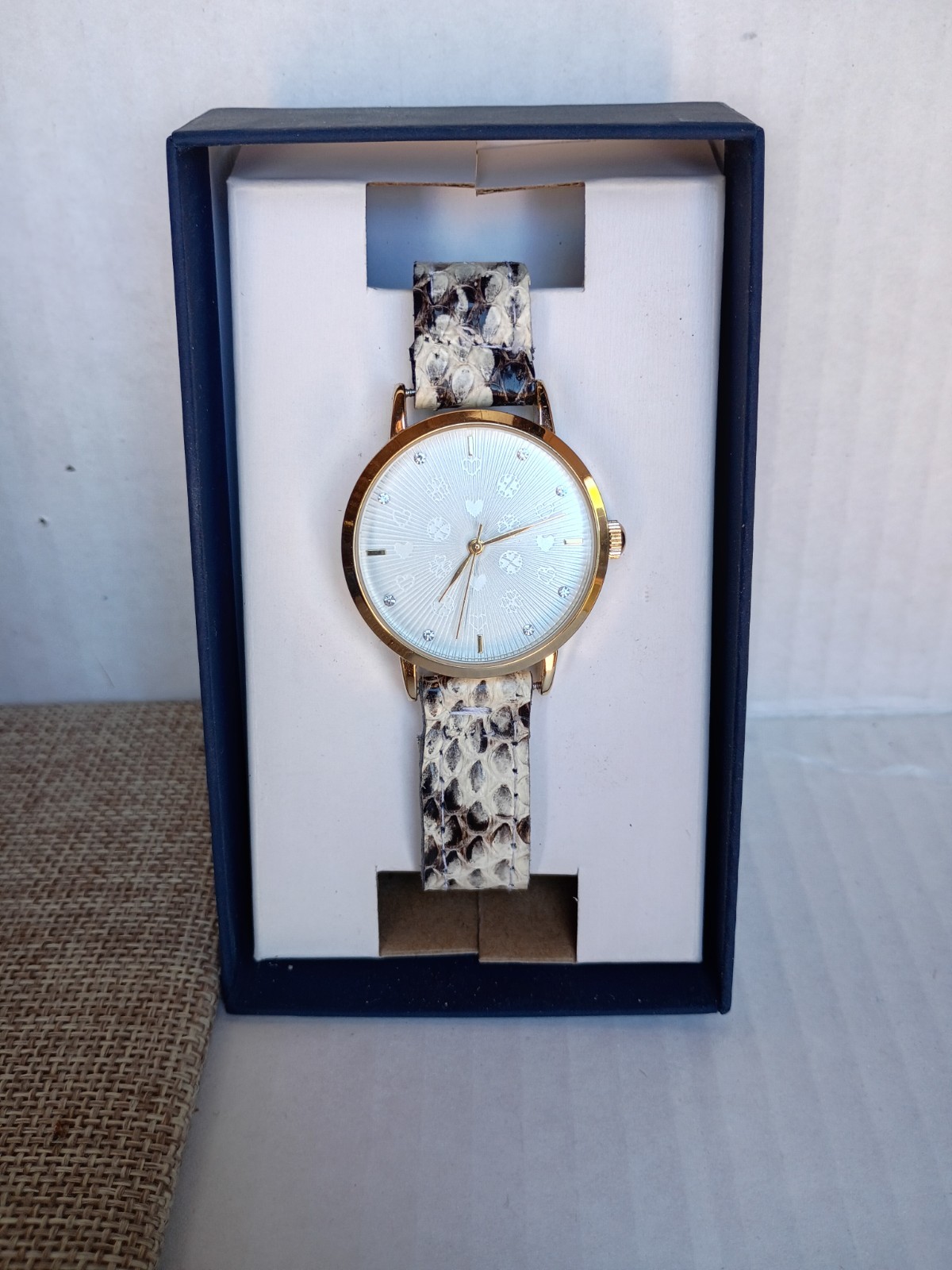 Women’s Black/White Python Skin Watch Band And Watch (NEW)