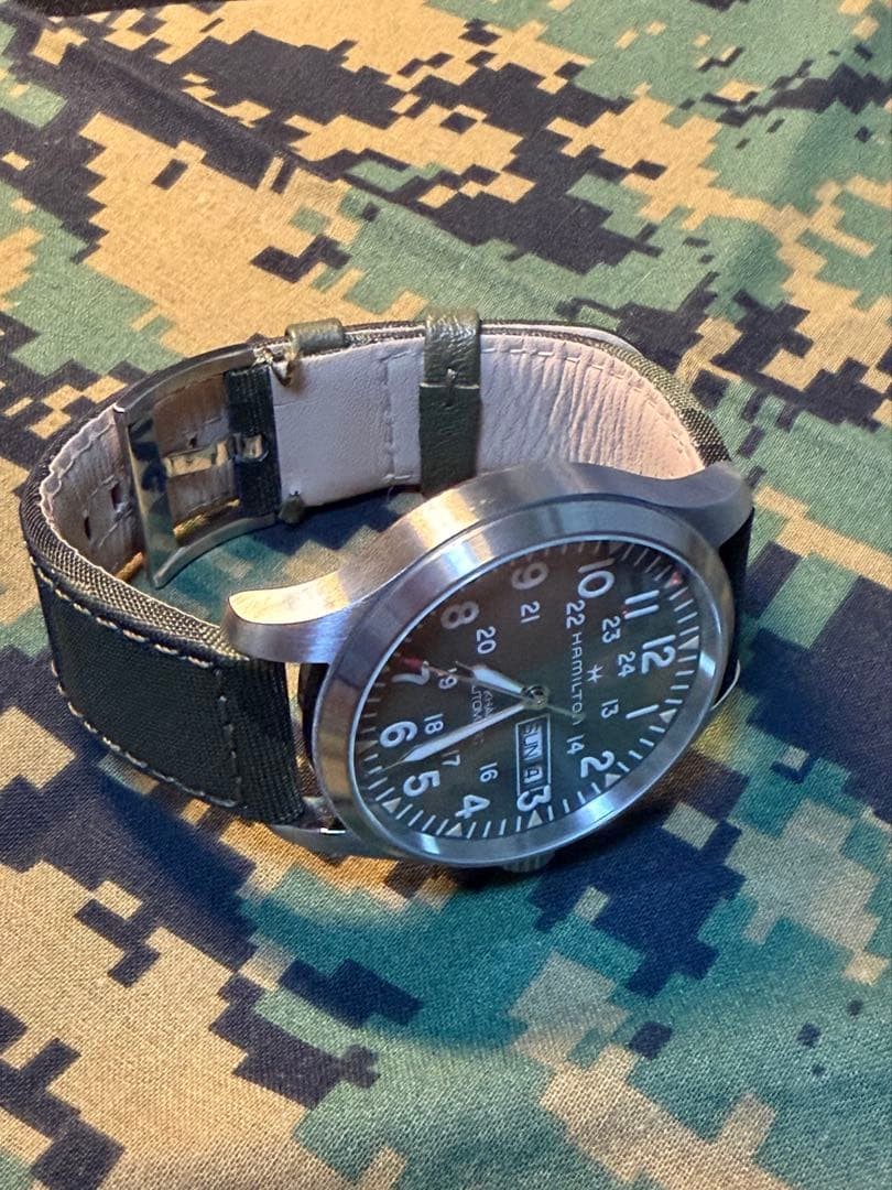 Hamilton Khaki Field Automatic Watch Olive Green Dial Day-Date Used