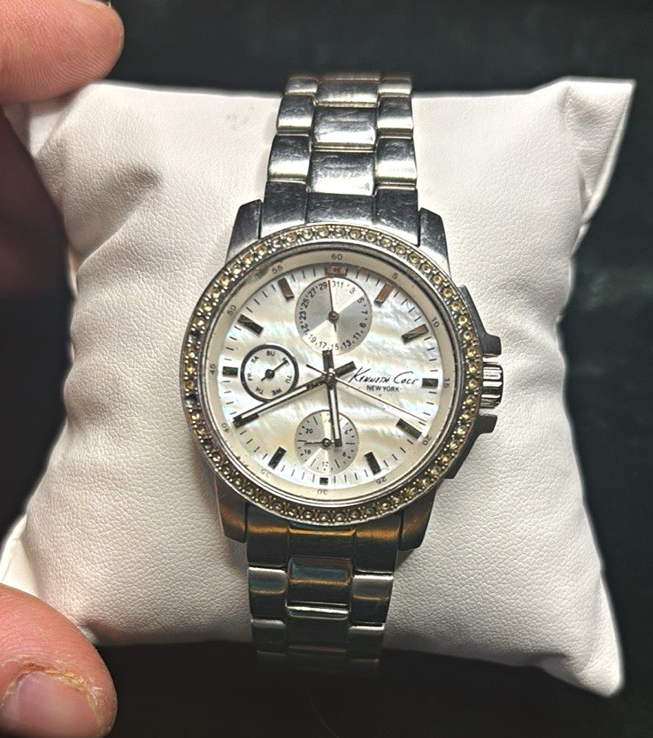 Kenneth Cole Quartz Chronograph Analog Watch Silver Dial SS Bracelet 32-35mm