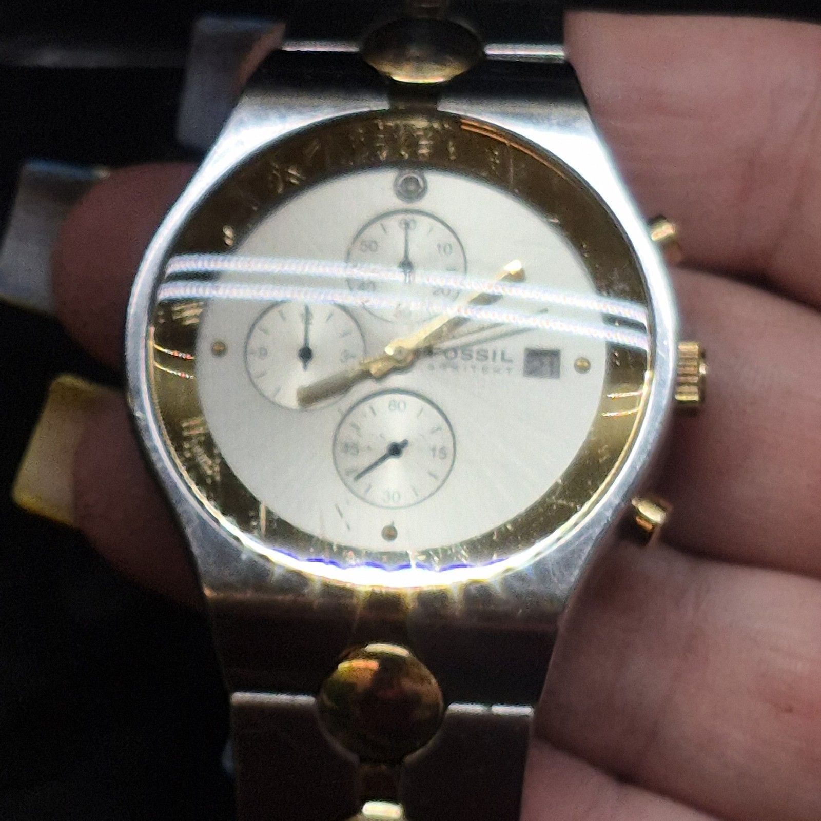 Fossil Arkitekt FS2934 Watch Two-Tone Stainless Steel Chronograph Works Read
