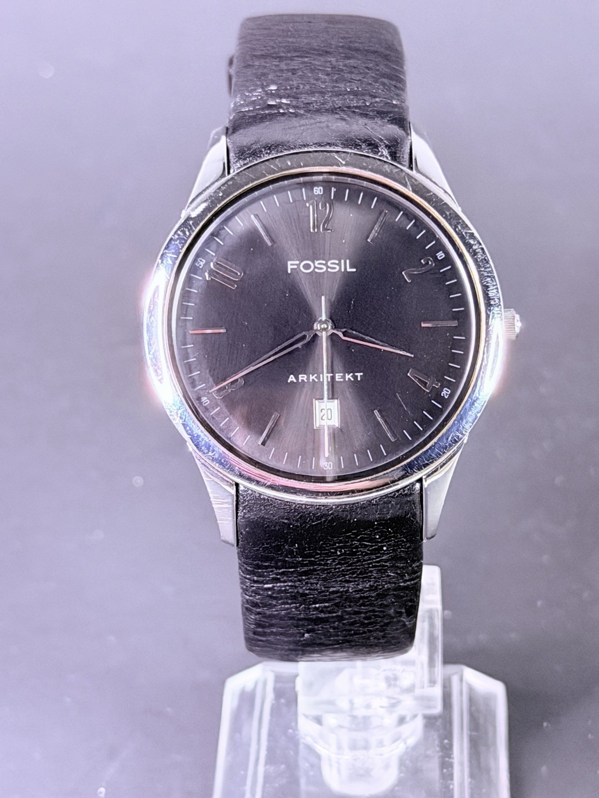 Fossil Arkitekt FS-3038 40mm Silver Case NEW BATTERY Black Dial Date Blk St 1056