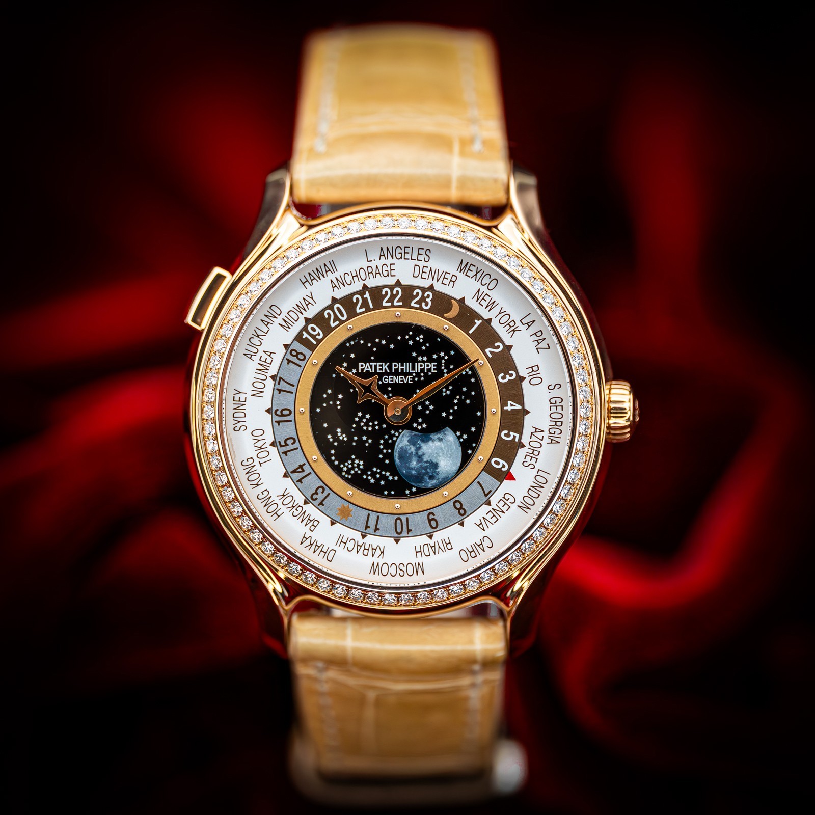 Patek Philippe World Time 175th Anniversary 7175R-001 Rose Gold Diamond Bezel