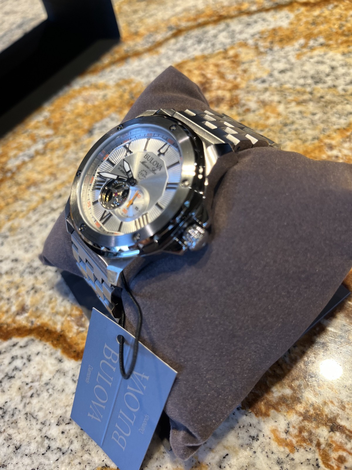Bulova Marine Star Automatic Silver Dial Thick Stainless Steel Band Mens Watch