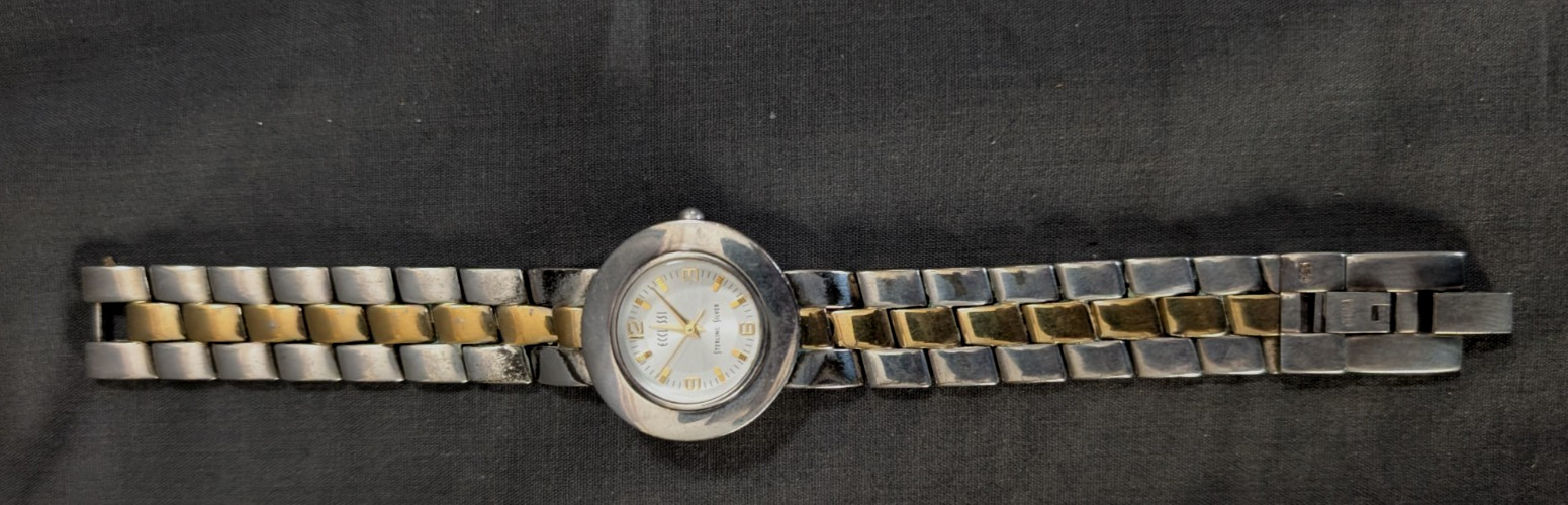 Vtg Sterling Silver Ecclissi Watch Quartz Model 32250 Link Chain Reversible