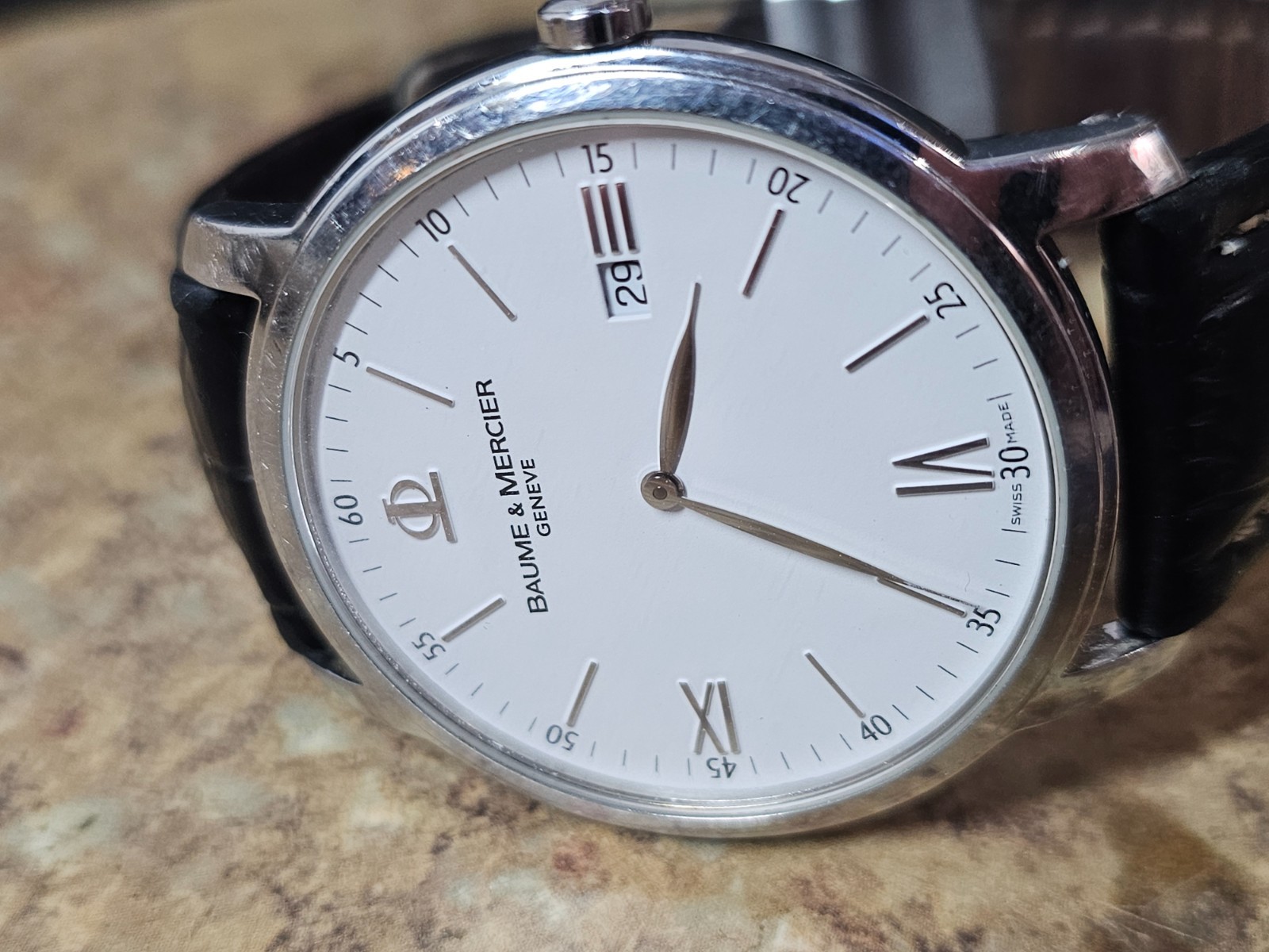 Men’s Baume Mercier Classima Watch White Dial Stainless 65493 42mm Quartz