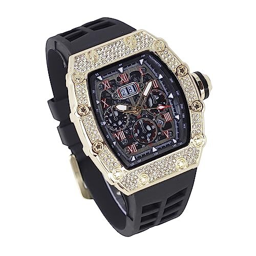 Charles Raymond Men’s Luxury Crystals Diamond Watch with Unique Tonneau shape.