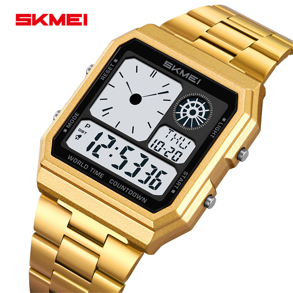 SKMEI Men Digital Watch LED Light Watch Fashion Square Steel Watches Male Gifts