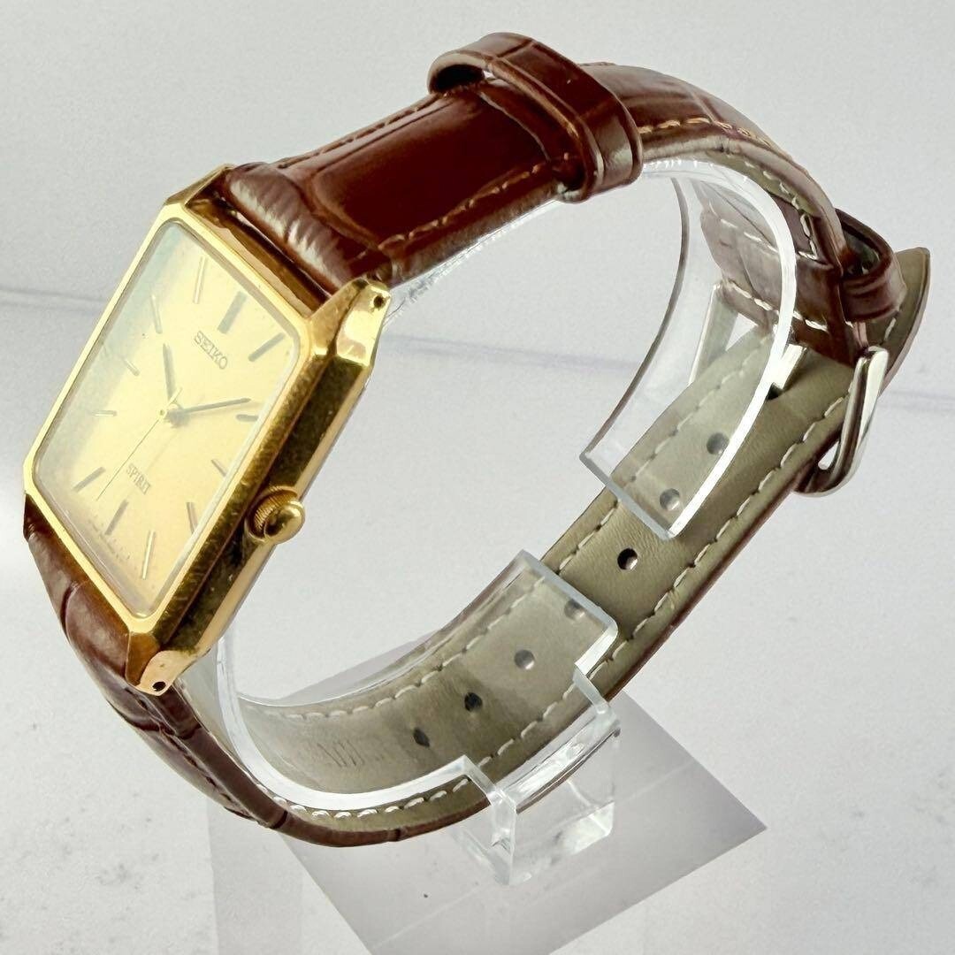 SEIKO Spirit 7N01-5180 Rectangular Quartz Gold Dial From Japan New Batt
