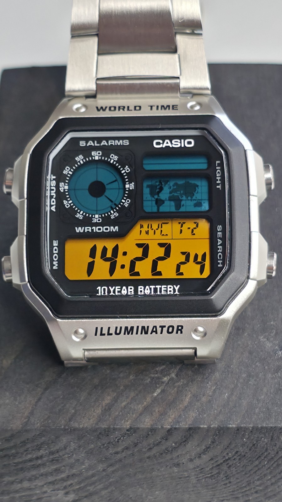 Casio AE-1200 “Latitude Blue” World Time- Stainless Steel – Oil Filled Hydro Mod