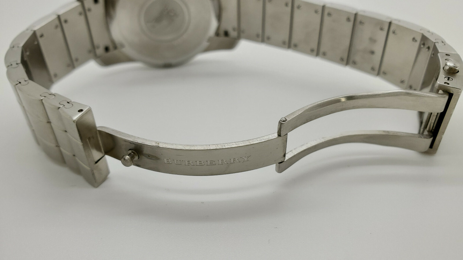 Burberry BU7300 Silver Tone Black Date Dial Mens Swiss Made Dress Watch