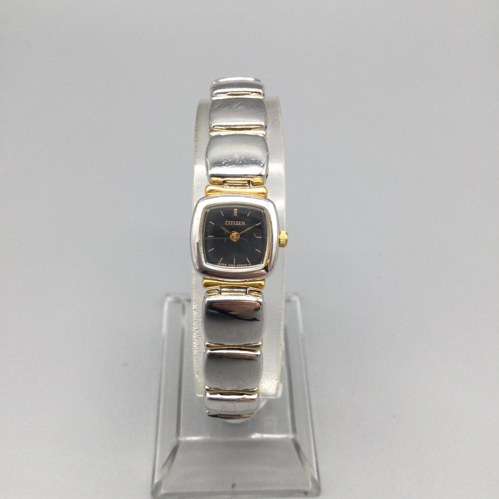 Citizen Womens Watch 13mm Two Tone Black Square Dial Bracelet New Battery 6.5″