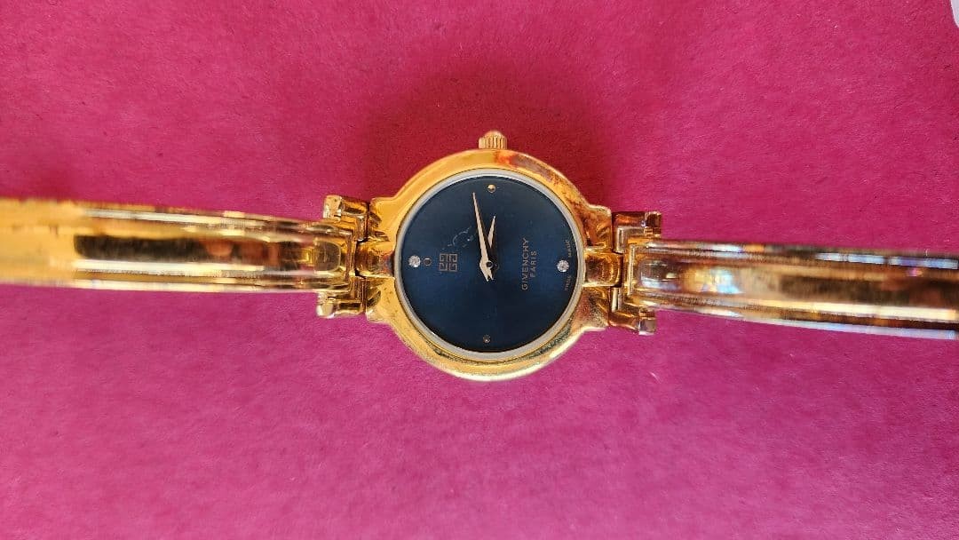 GIVENCHY Gold Dark Blue Dial Quartz Wristwatch