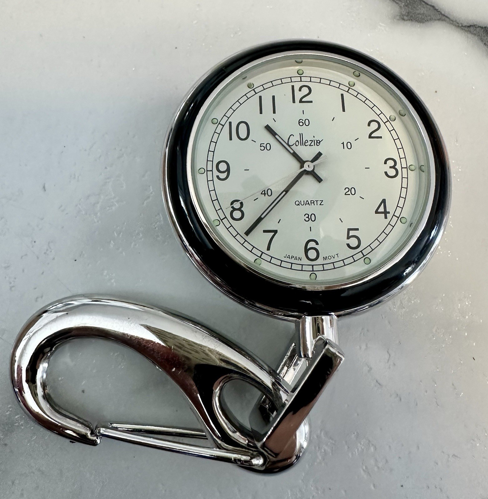 COLLEZIO Quartz Pocket Watch Silver Tone with Sport Clip-New Battery