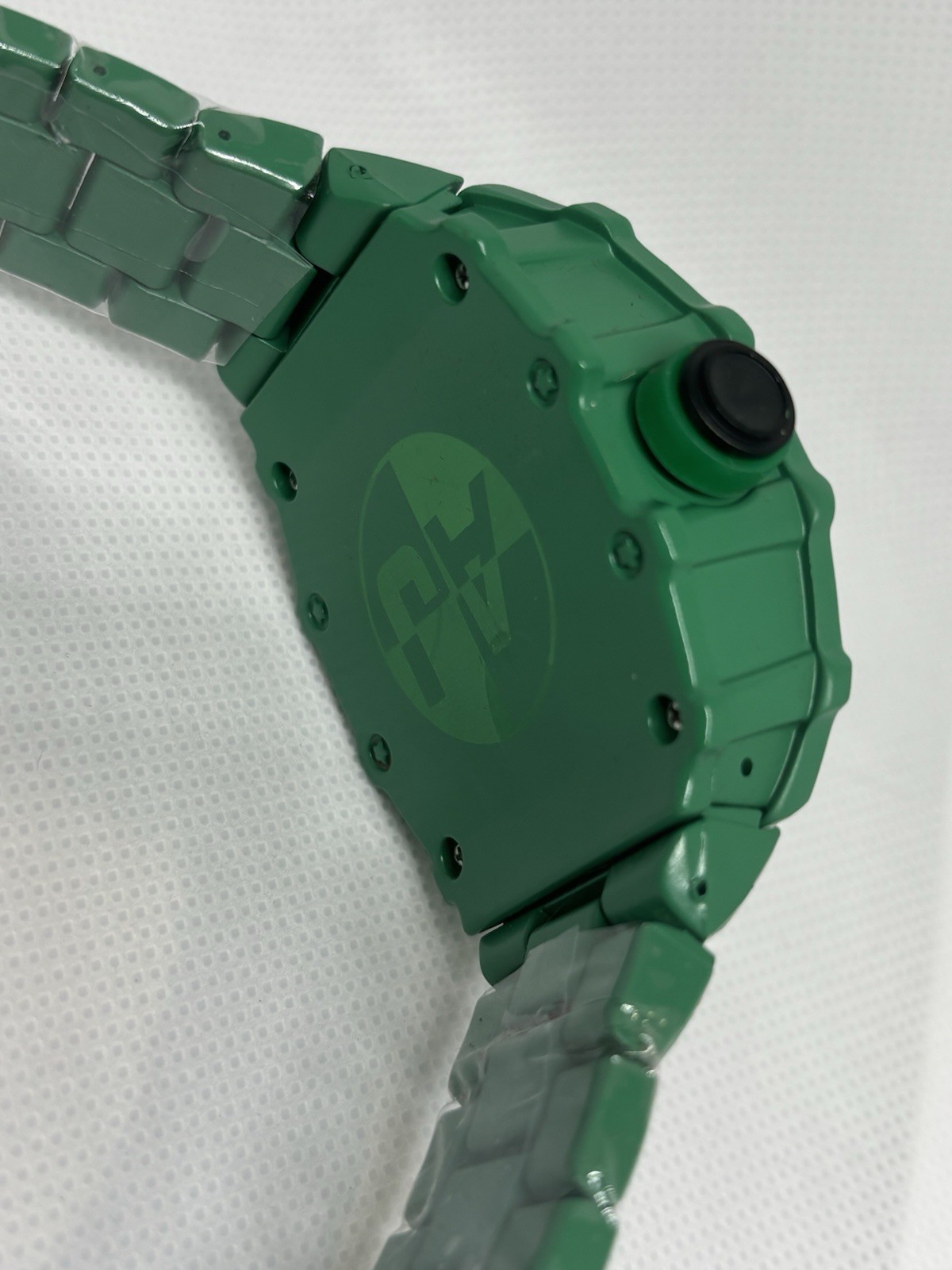 Mens Green Luxury Quartz Watch Skeleton Dial Tonneau Style Steel Band