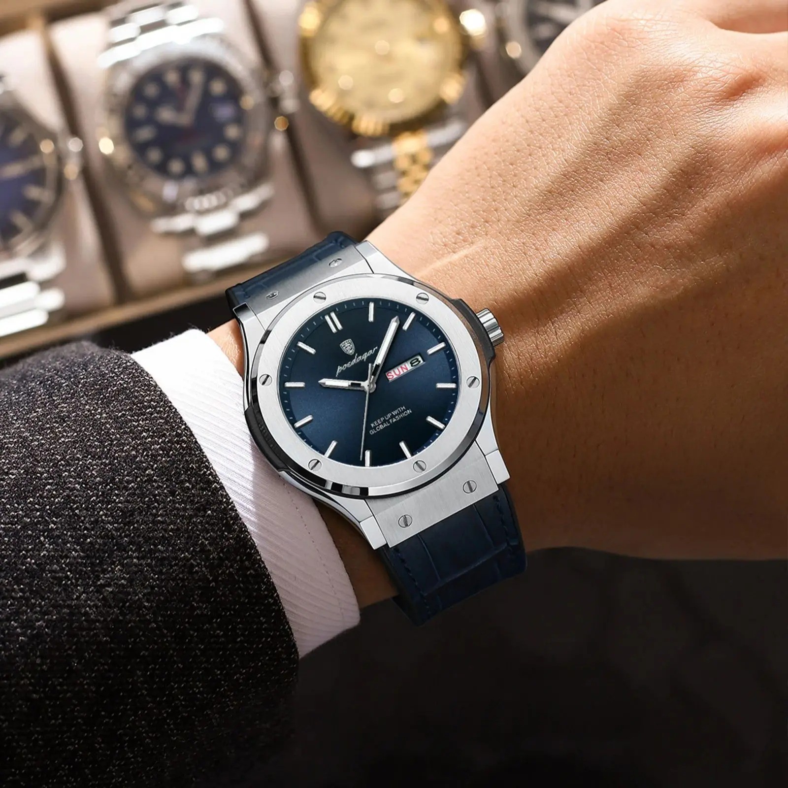 POEDAGAR Luxury Business Watch For Men Waterproof Luminous Date Week Man Wristwa