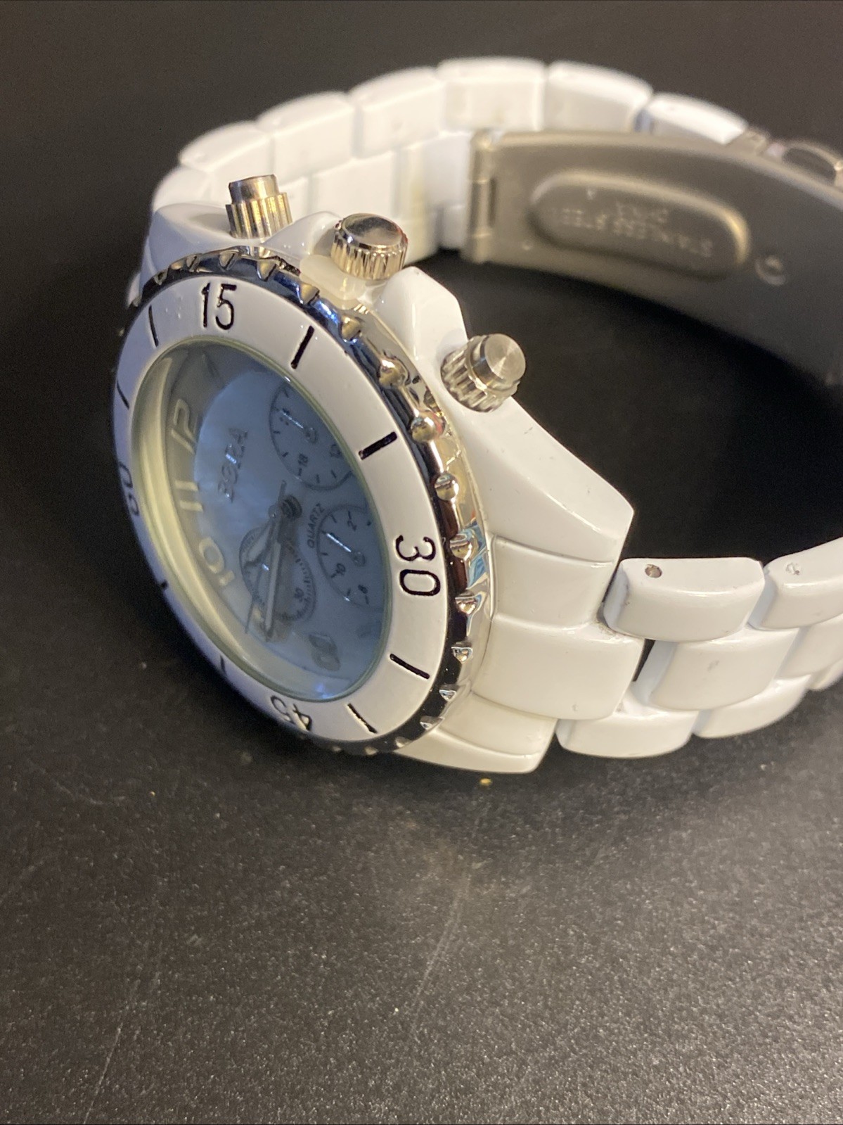 Bora Watch Women’s Quartz Watch All White New Battery Mother Of Pearl Fade