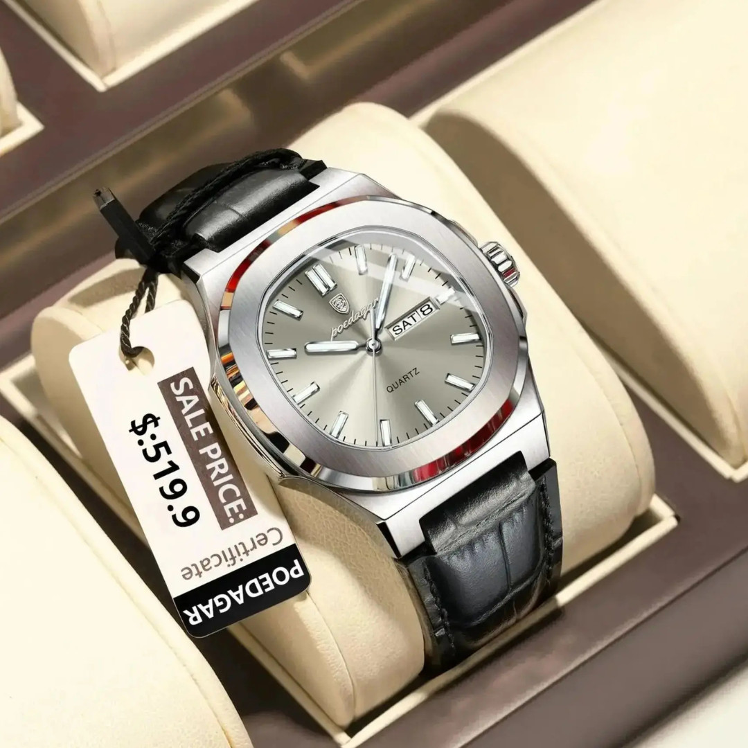 Poedagar Luxury Square Men Leather Watch Date Waterproof Luminous Wristwatch