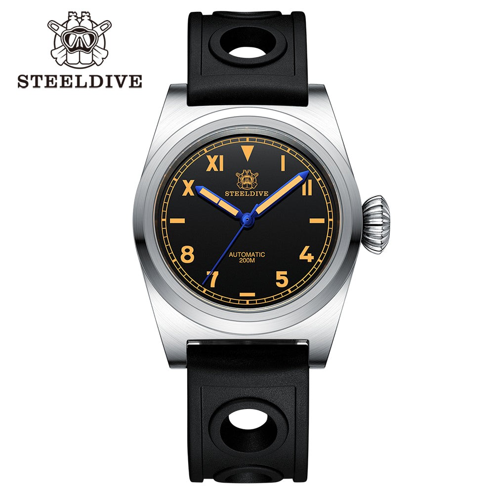 STEELDIVE SD1904 Mens Pilot 38mm 200M Automatic Dive Watch NH35 Sapphire Steel