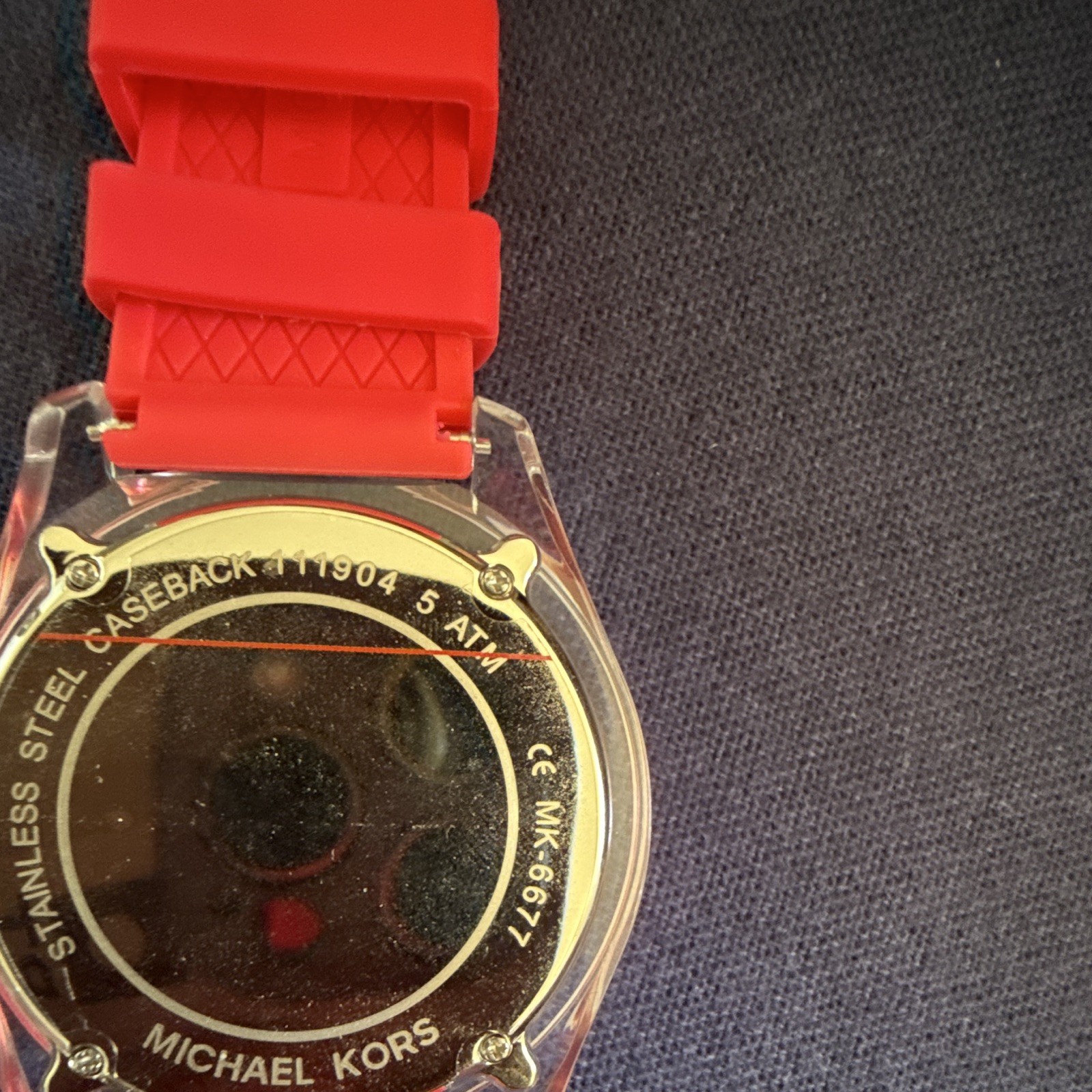 Michael Kors MK-6979 Womens Chronograph Quartz Red Silicone Clear Case 50m