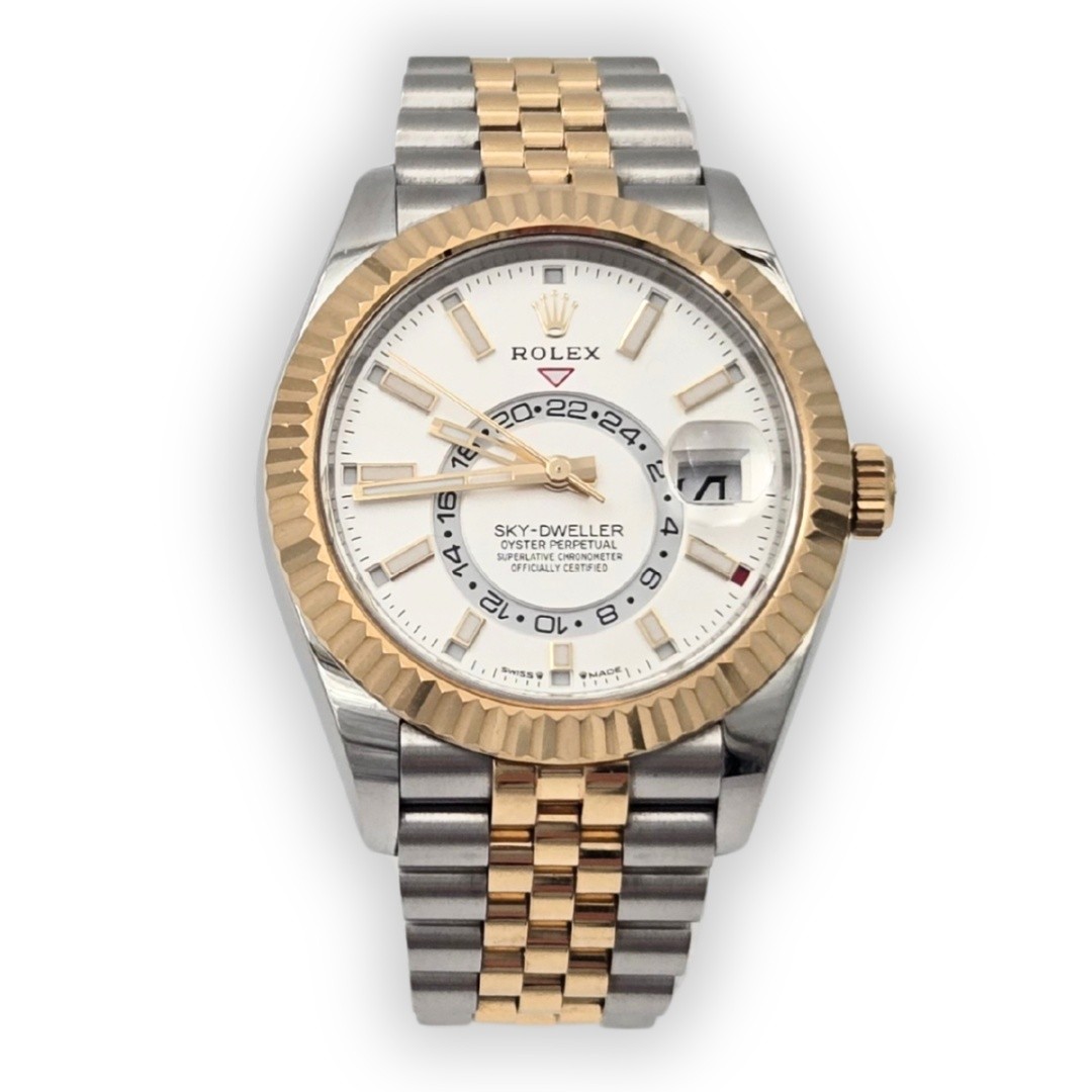 Rolex Sky-Dweller 336933 White Dial Jubilee Two Tone Gold Watch Box Papers 2024