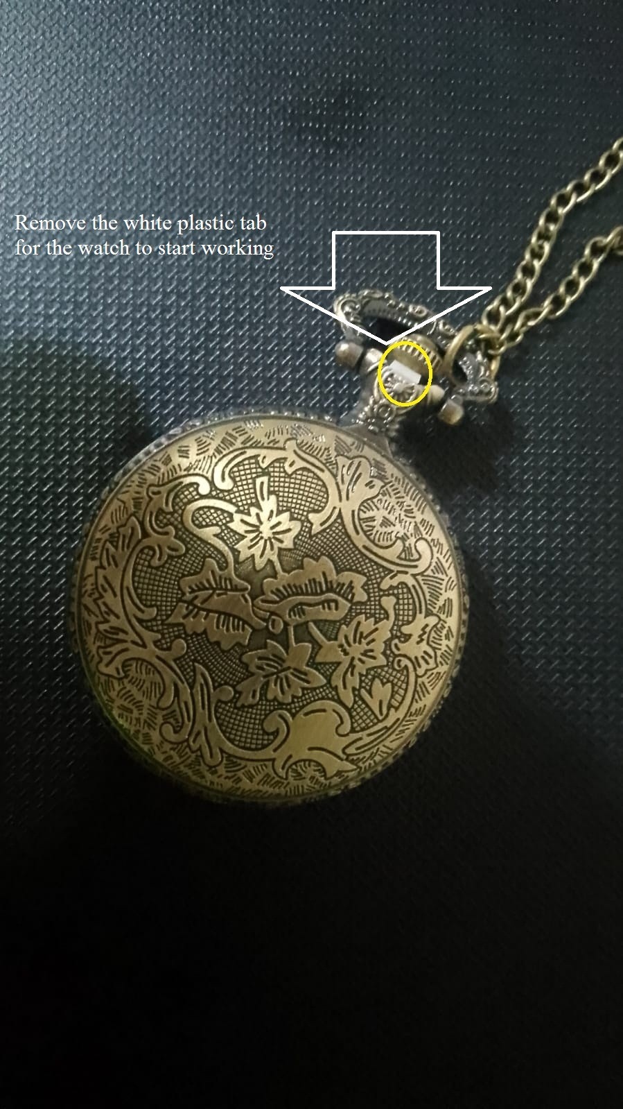 Used Bronze Floral Pocket Watch Necklace Retro Quartz Pendant 48cm Chain