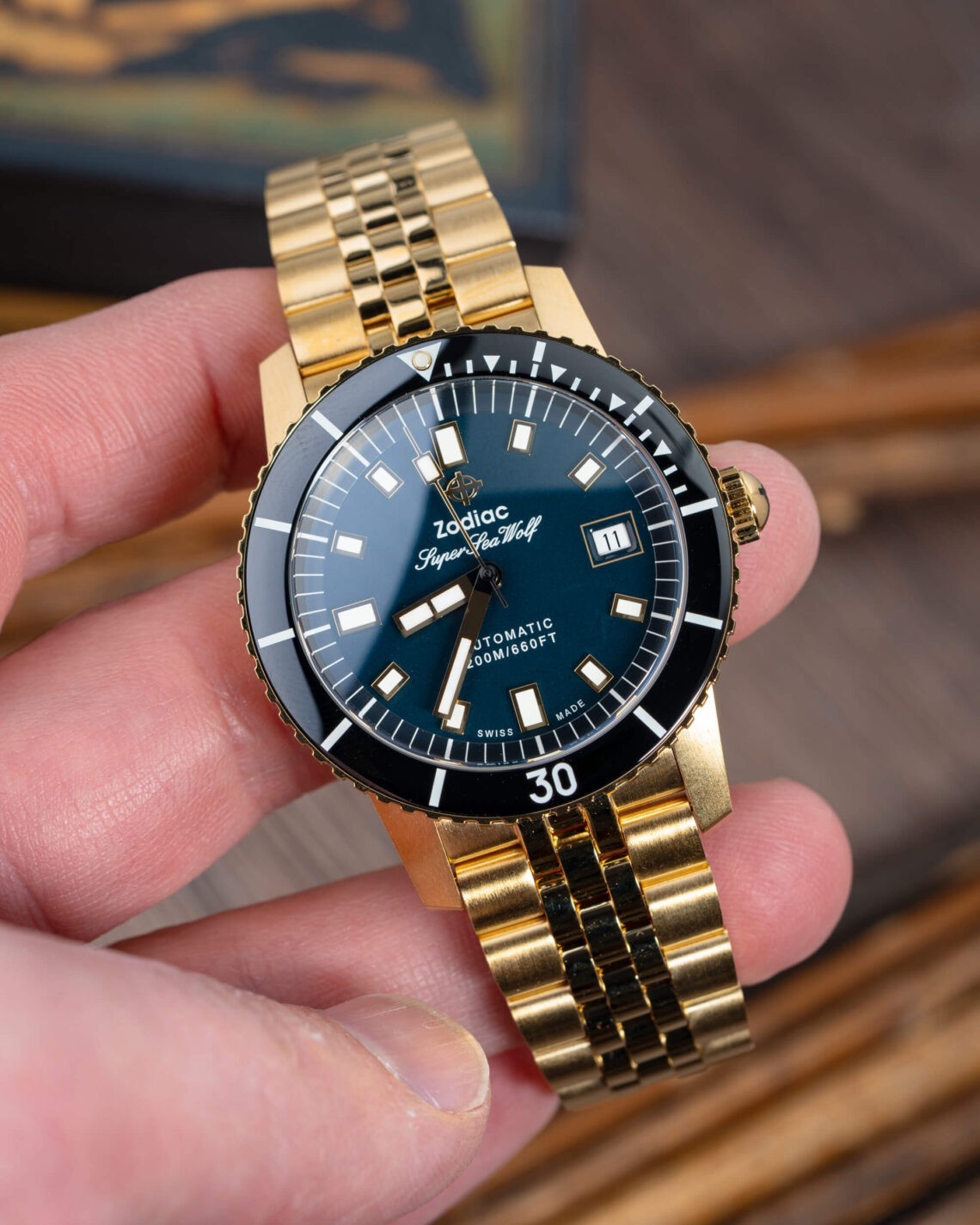 Brand New Zodiac Super Sea Wolf 18K yellow gold plated Watch 40mm Z09308
