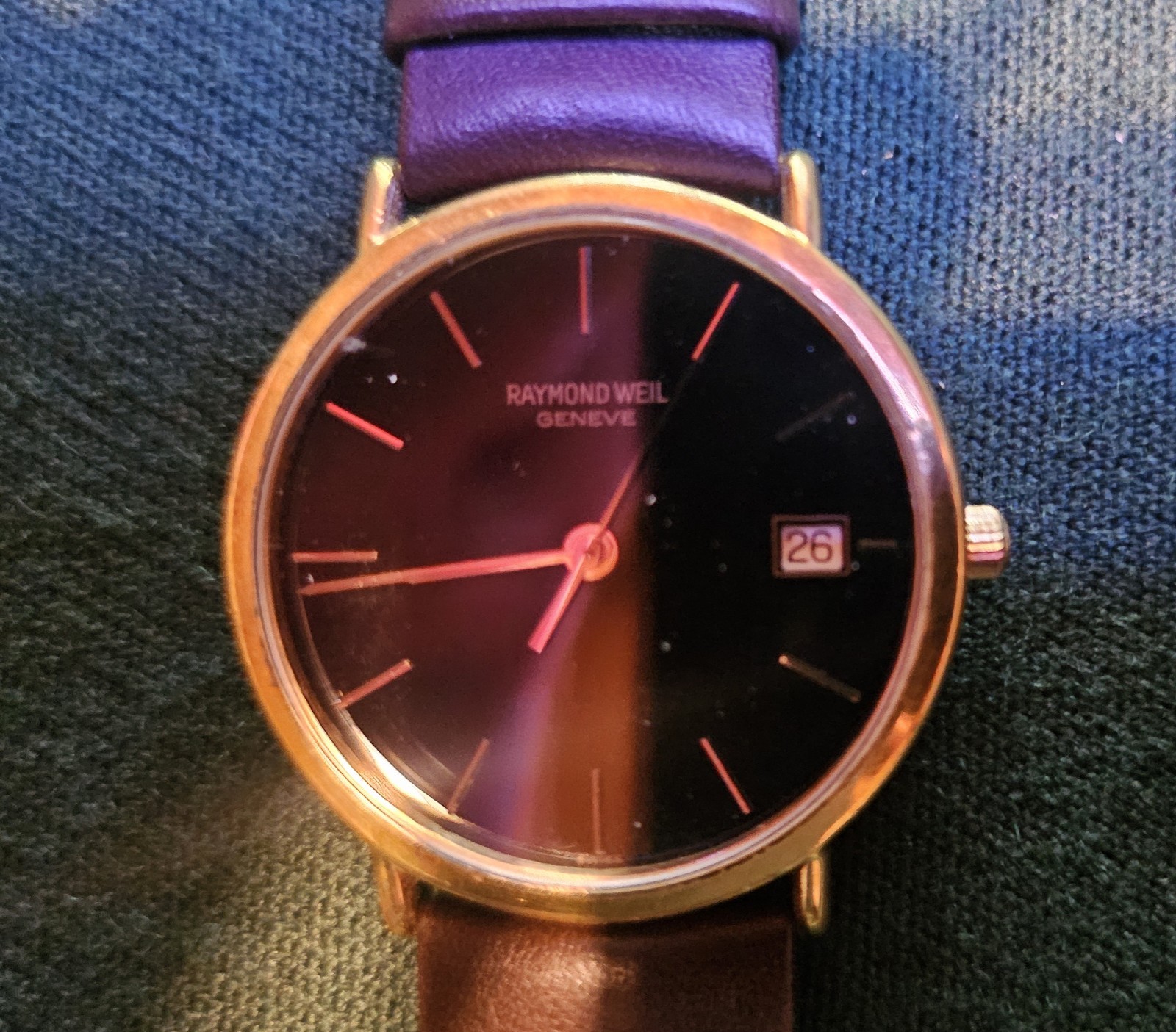 Raymond Weil Geneve Quartz Date Black Dial Brown Leather Strap Watch 10m WR