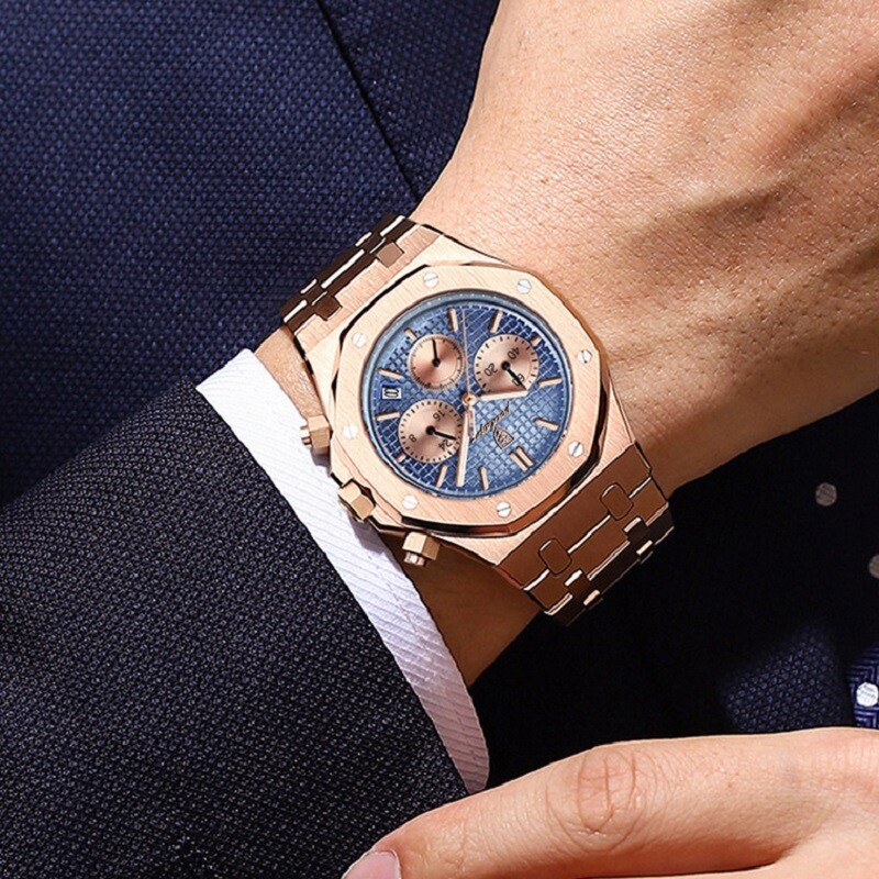 KC POEDAGAR Men Chronograph Quartz Wrist watch Business Luminous with box