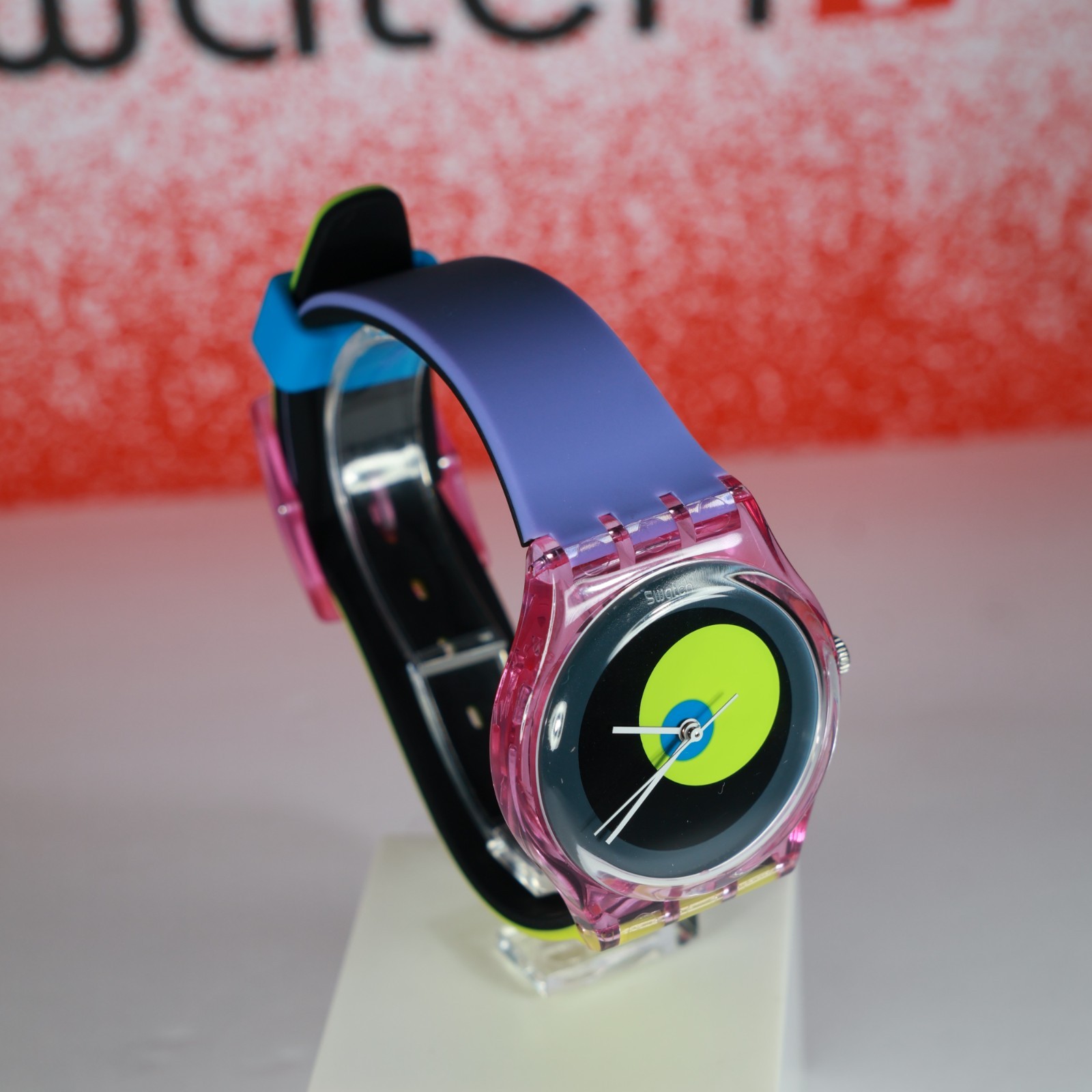 Swatch Swiss Made GP143 34MM Circle in Circle Pink Green Light Purple Circle Spo