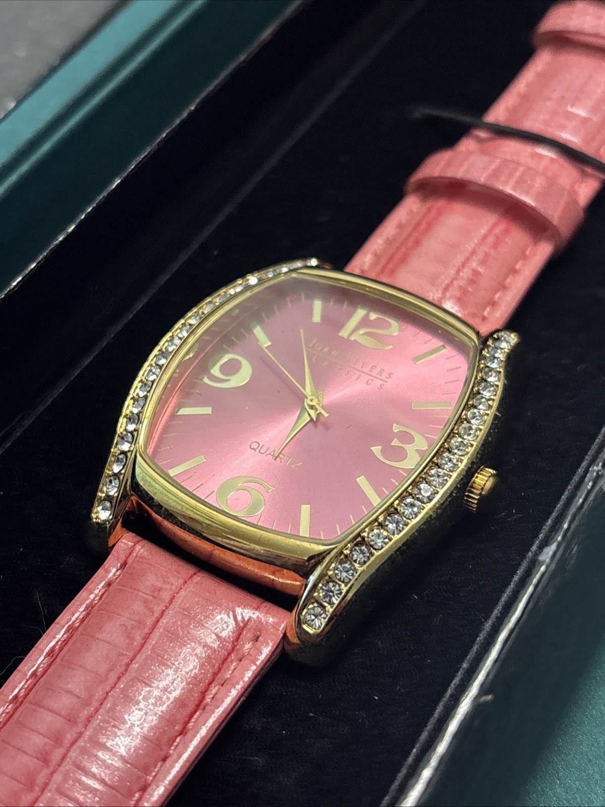 Joan Rivers Classics 40mm Silver Tone Pink Dial Quartz Watch w/Band & Battery