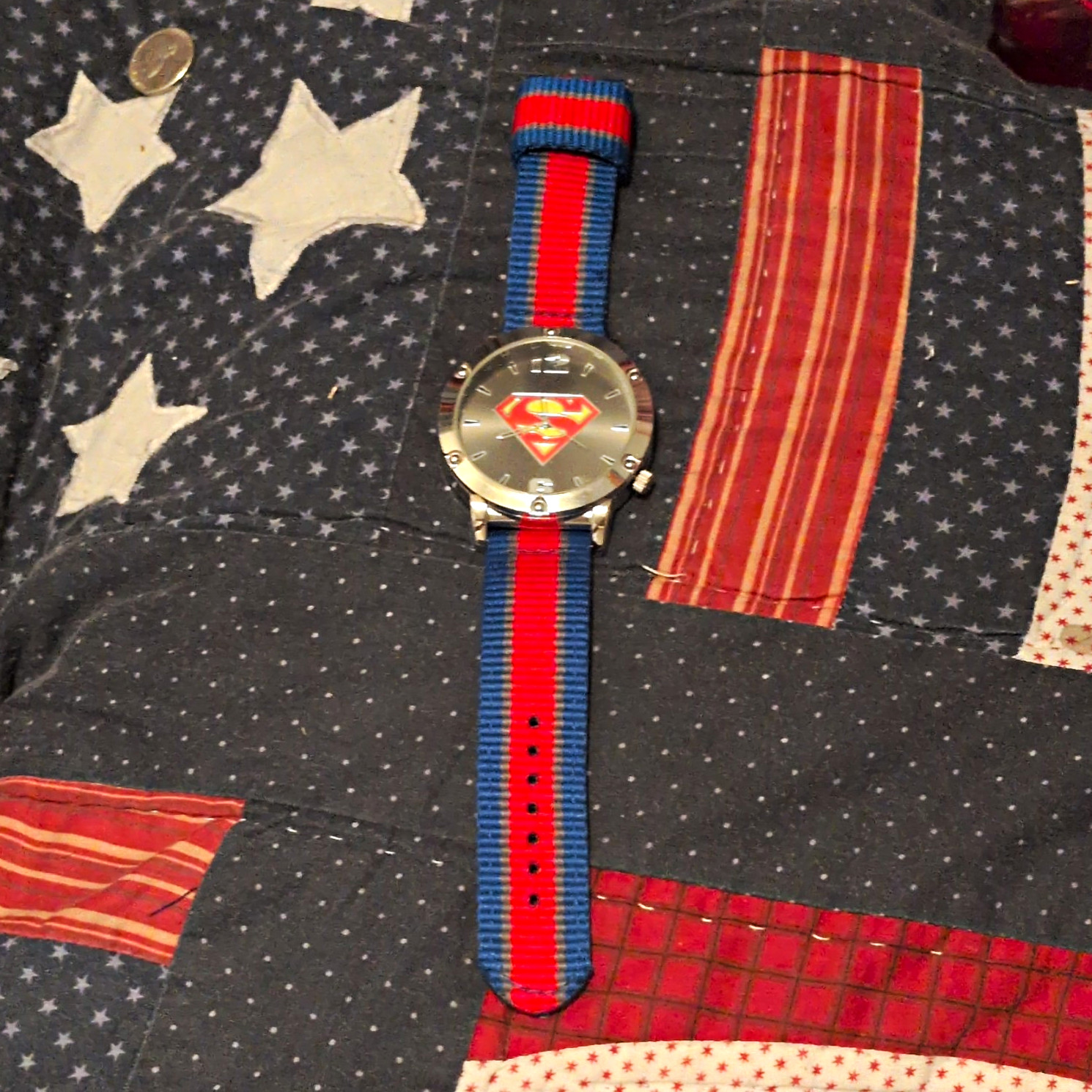 DC Comics Accutime Superman Kids Quartz Analog Watch 34mm Red/Blue Nylon