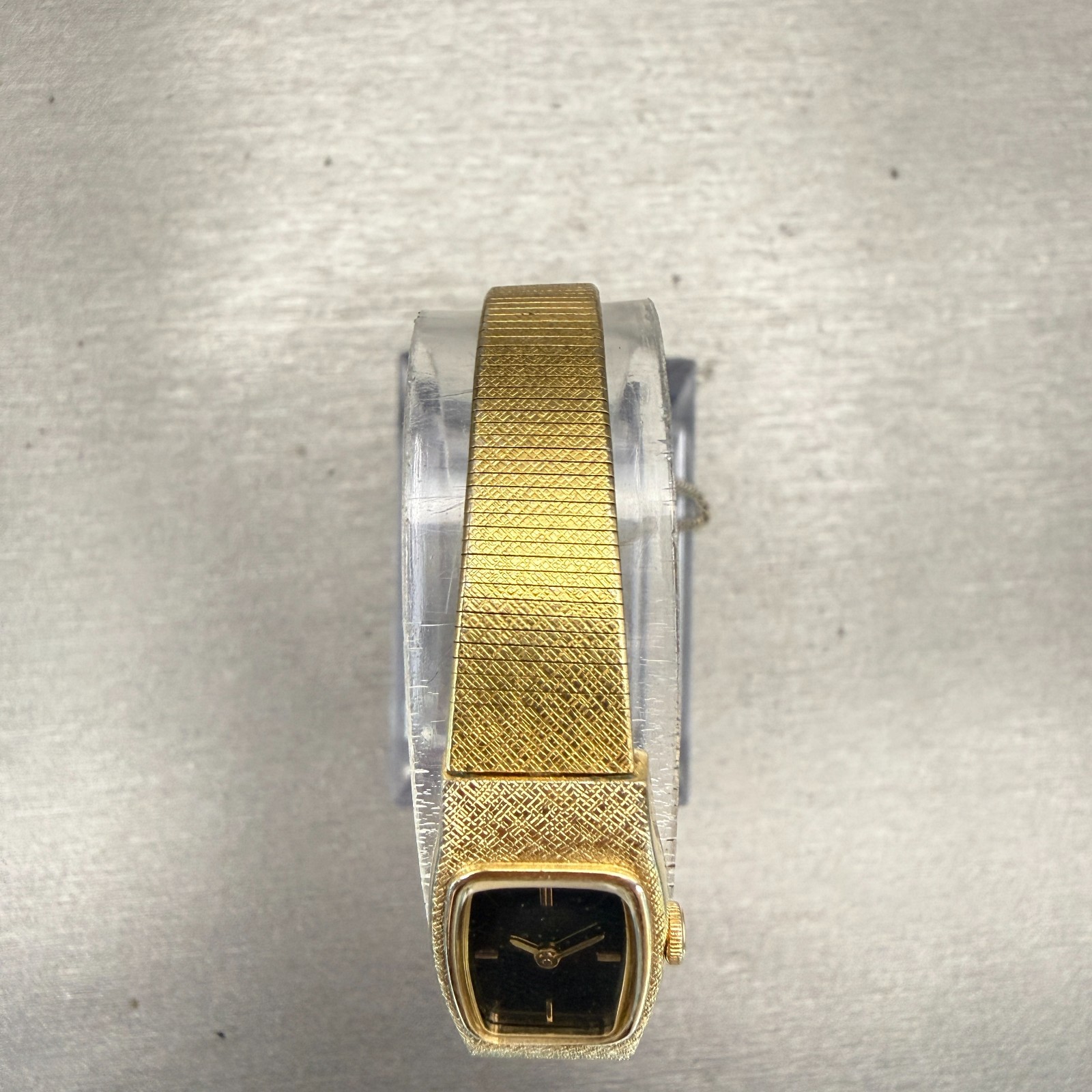 Seiko Watch Women 13mm Black Dial Gold Tone Rectangle 2E20-6139 New Battery VTG