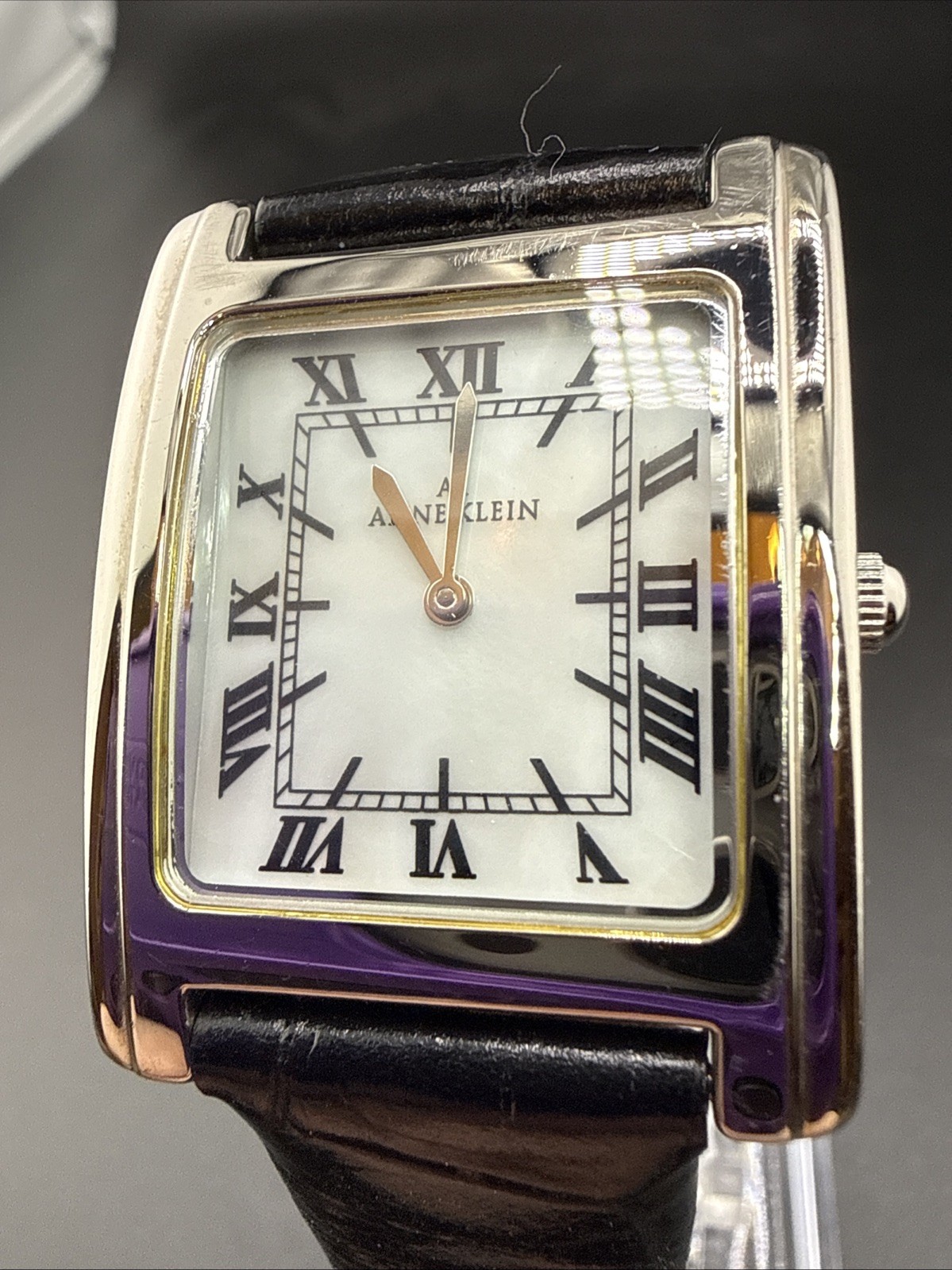Beautiful Anne Klein Womens Tank Style Watch 27mm Silver Tone Case New Battery