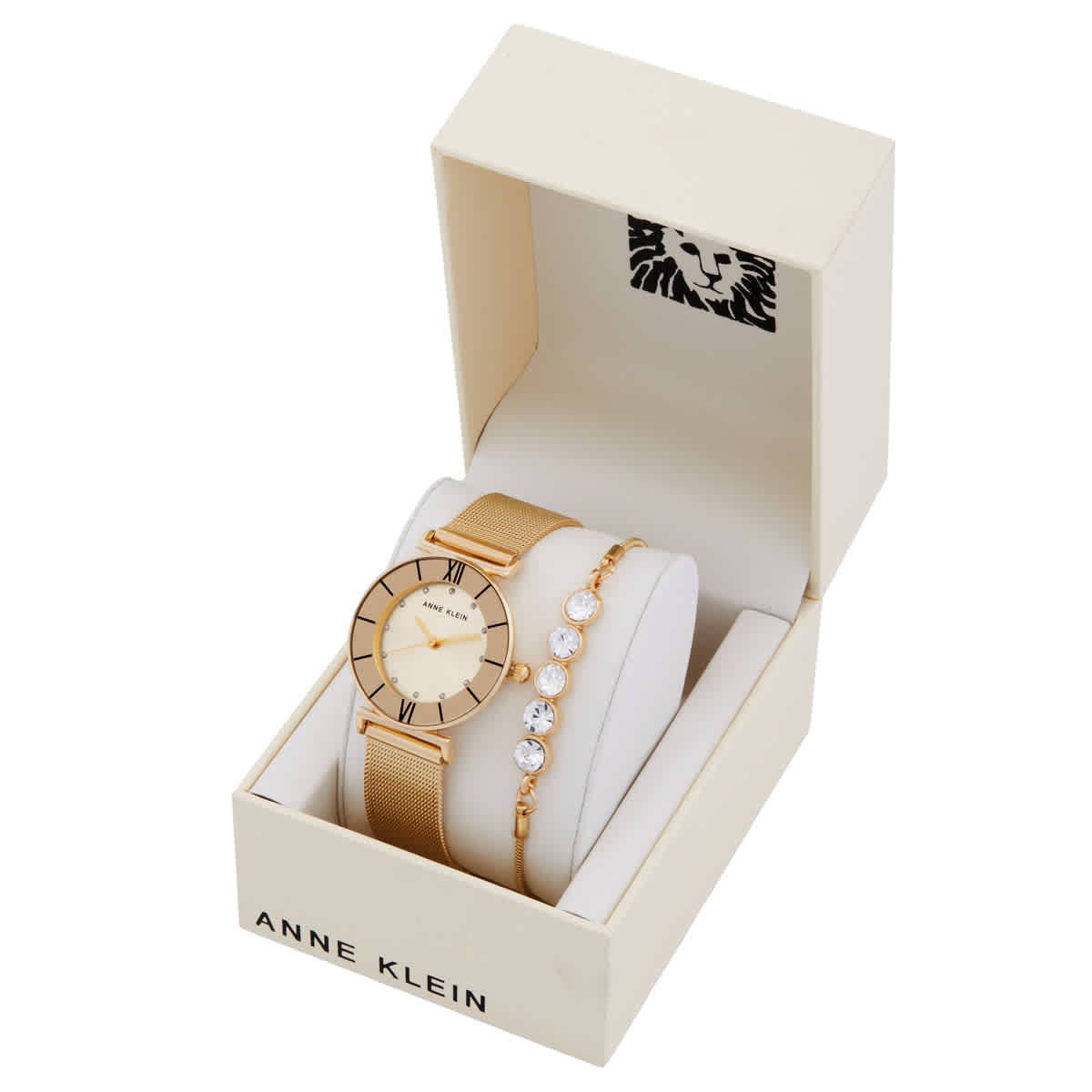 Anne Klein Quartz Gold Dial Ladies Watch and Bracelet Set AK-3780CHGBST