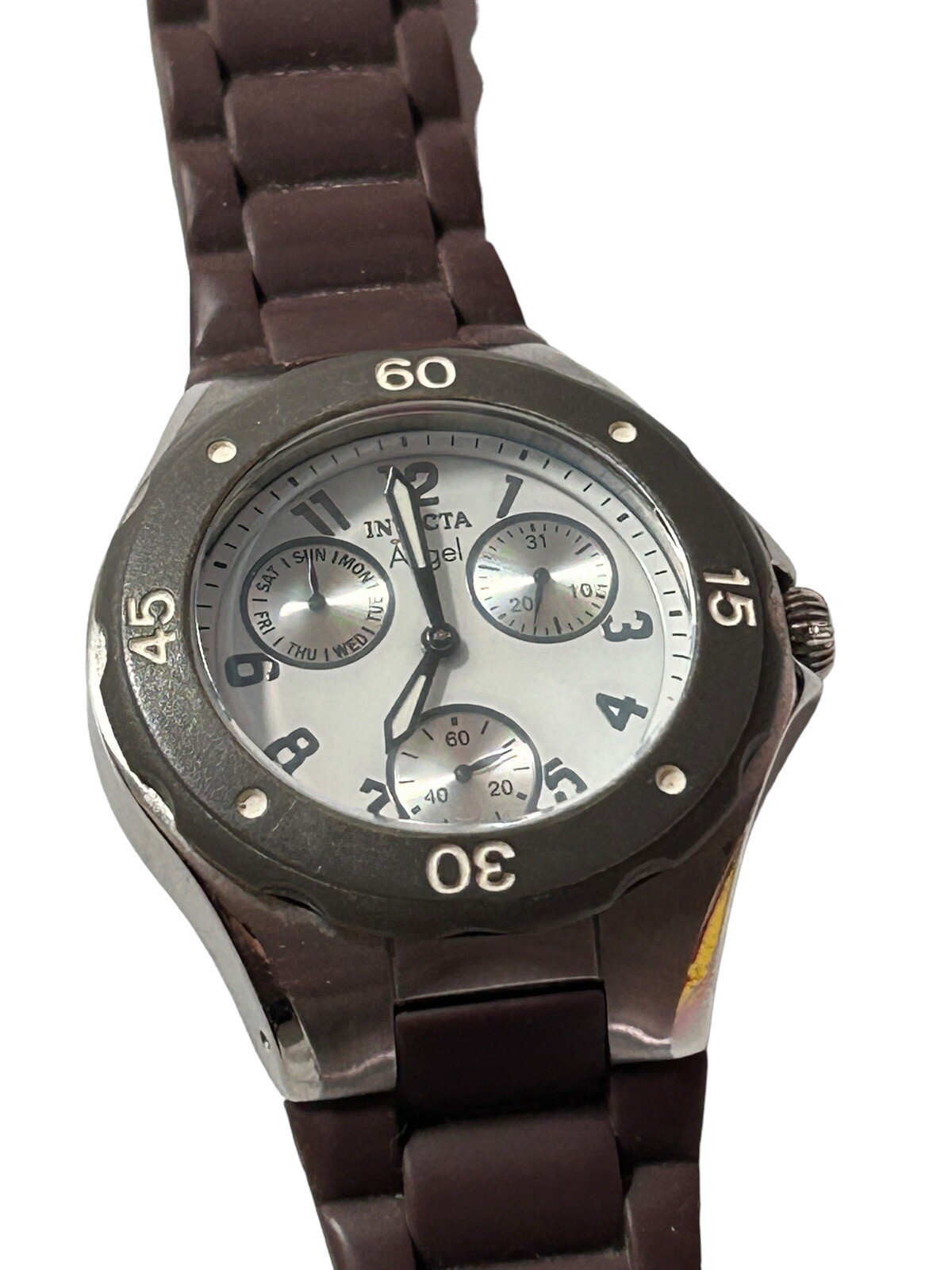 INVICTA ANGEL 0699 TRITNITE Flame Fusion Crystal Day Date Watch EUC