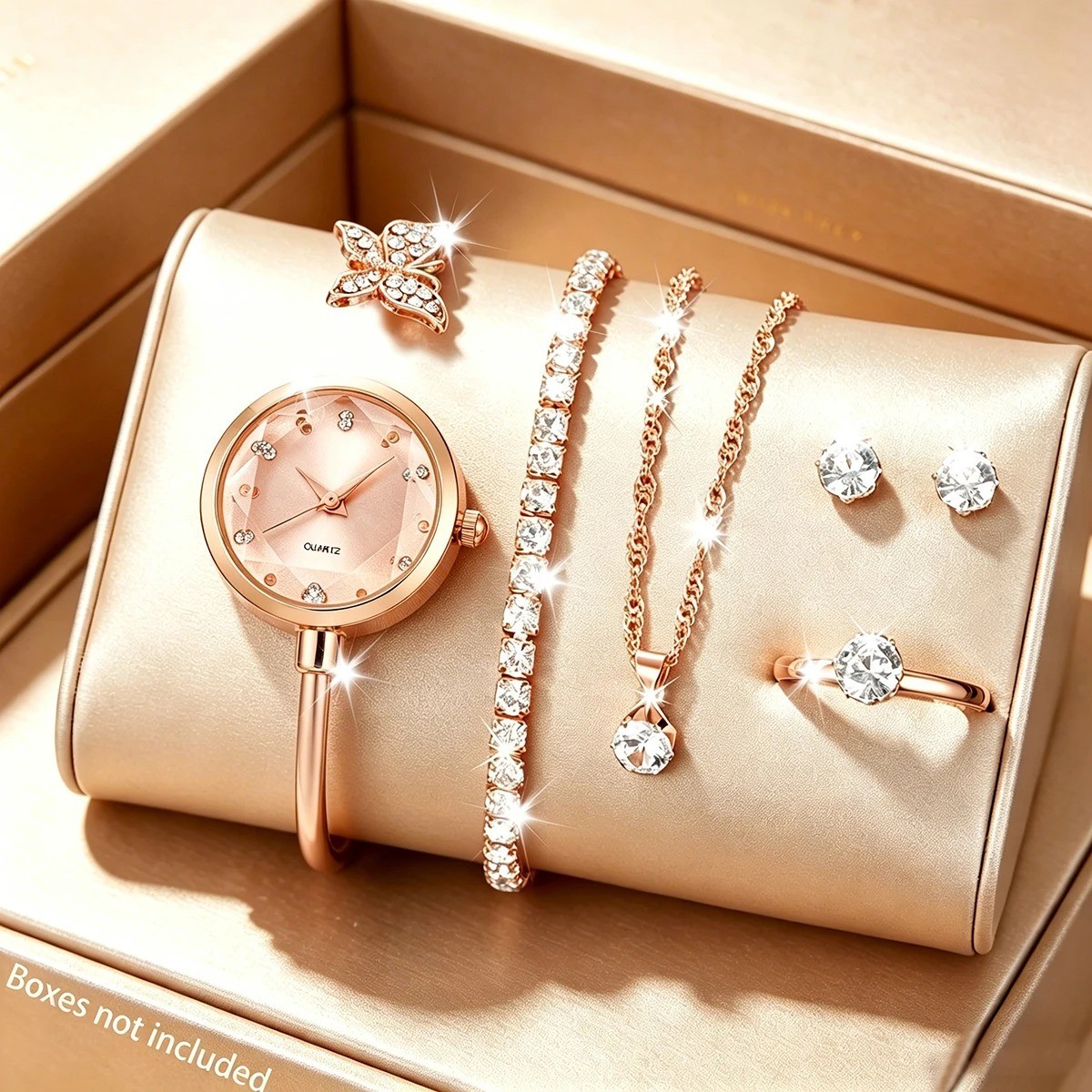 6PCS/Set Fashion Rhinestone Women Watches Luxury Steel Band Ladies Quartz Watch