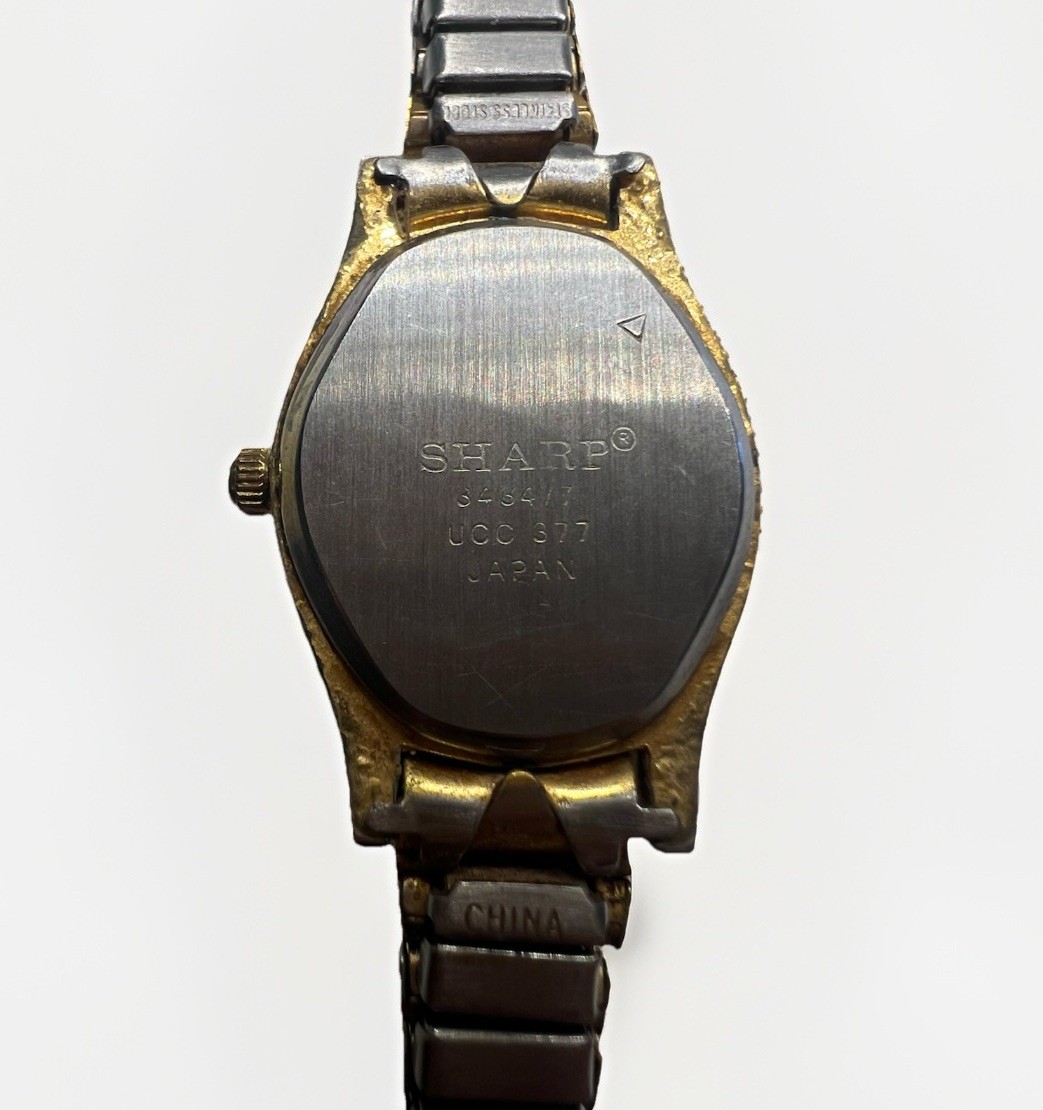 Vintage Sharp Womens Quartz Watch Gold Silver Oval Link Bracelet Dress Formal