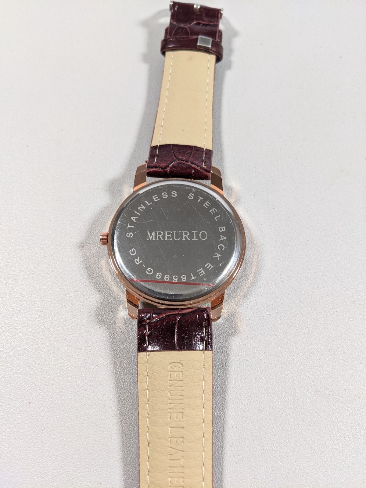 Mreurio White Dial Round Gold Tone Case 40 mm Brown Leather Band Watch