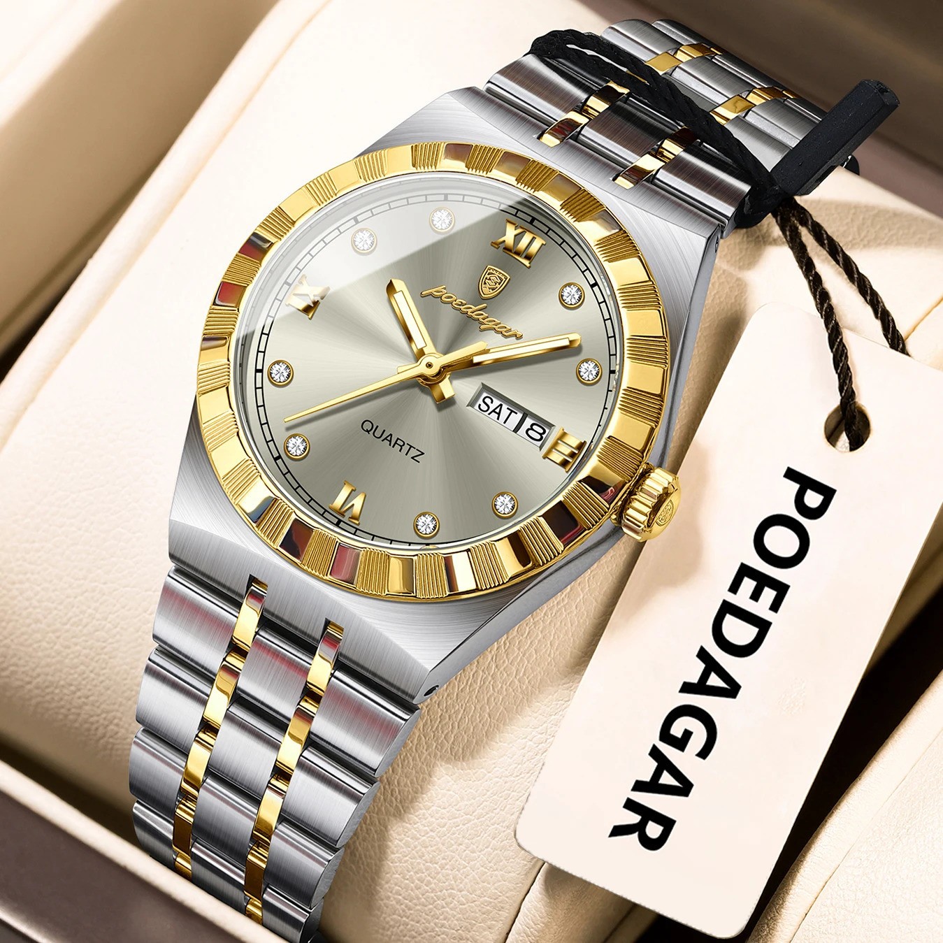 POEDAGAR Women Luxury Watch Quartz Stainless Steel Waterproof Week Date