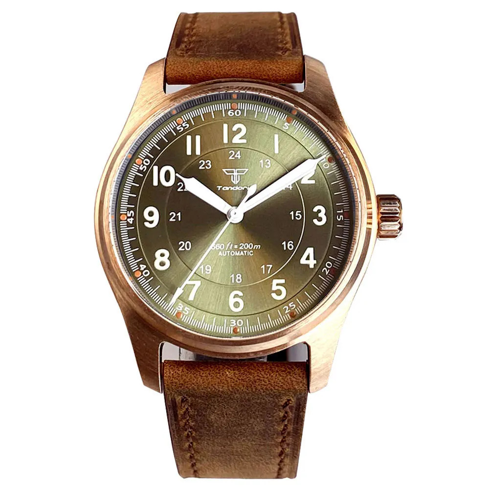 Tandorio 39mm Pilot Full Cusn8 Bronze Japan NH35 Automatic Men Watches 20ATM