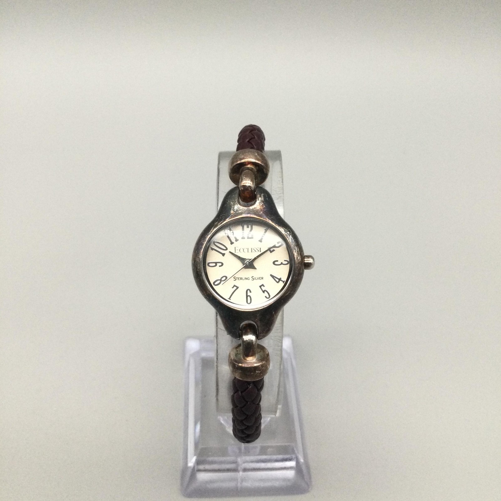 Ecclissi Sterling Silver Womens Watch 23mm Braided Leather New Battery 7″