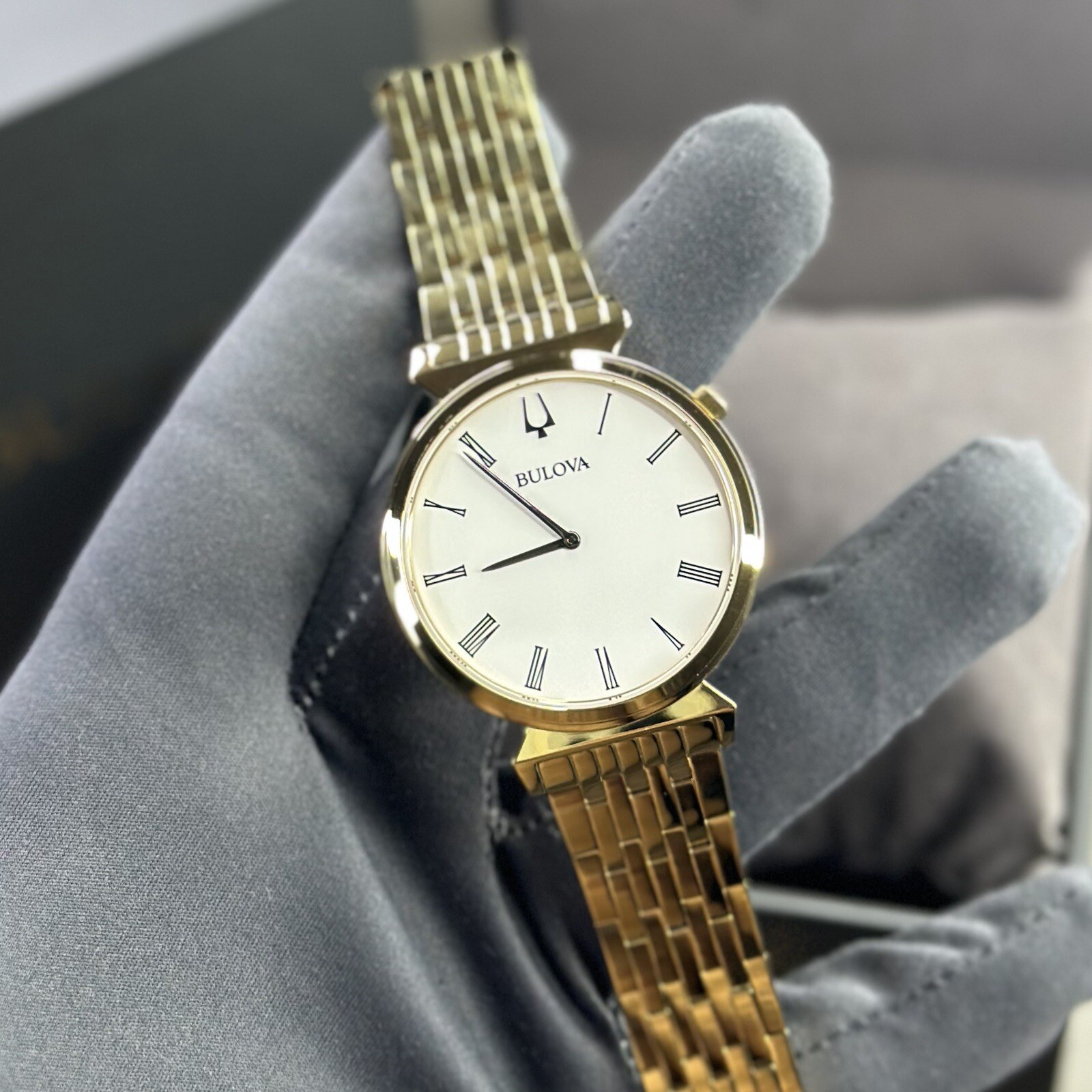 NEW✅SLIM✅ Bulova Regatta Gold Stainless Steel Roman Numerals Men’s Watch 97A153