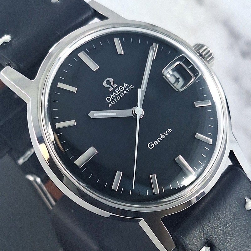 OMEGA GENEVE AUTOMATIC 24 JEWELS CAL.565 DATE REF.166.070 BLACK DIAL MEN’S WATCH