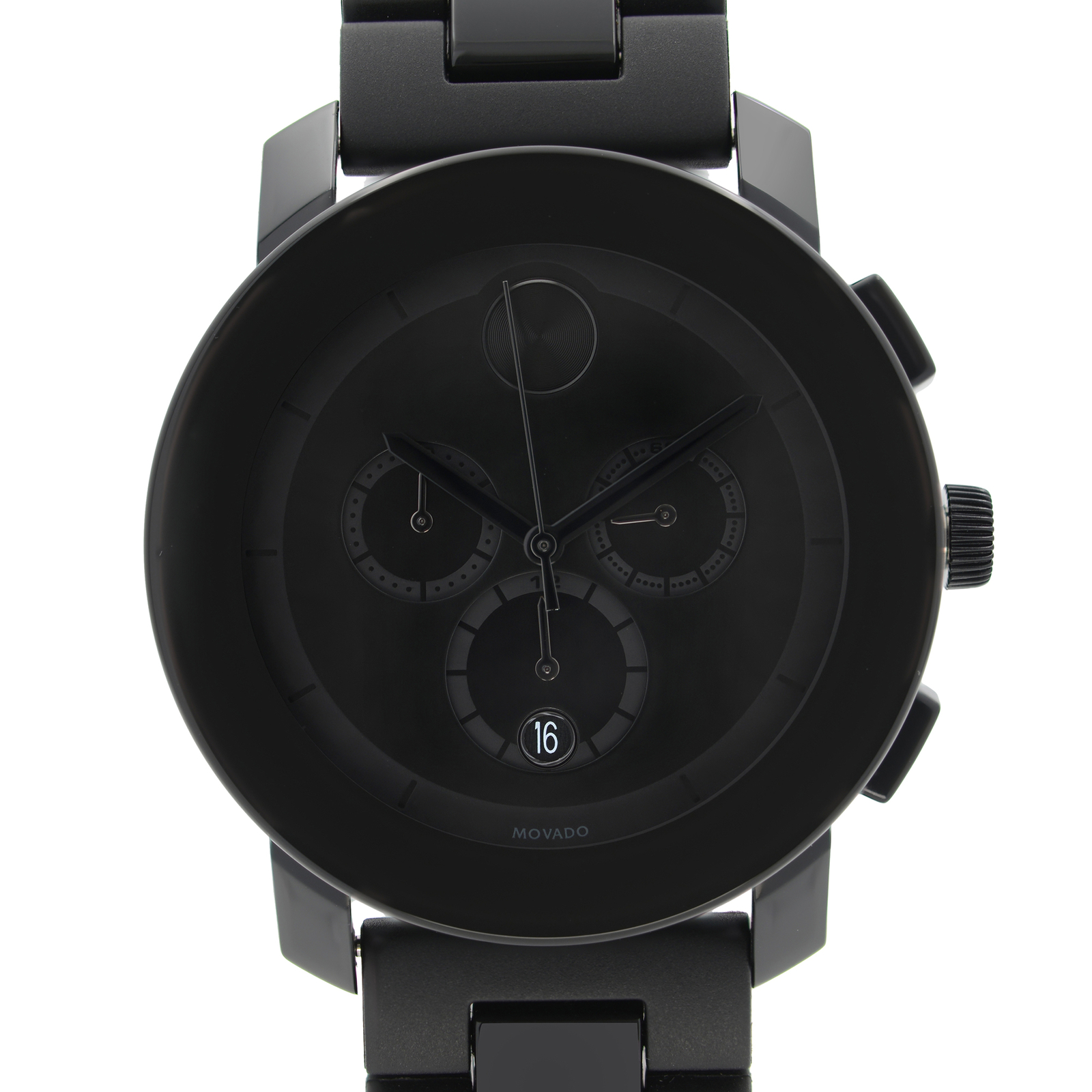 Movado Bold 43mm Steel Plastic Resin Black Dial Quartz Mens Watch 3600048