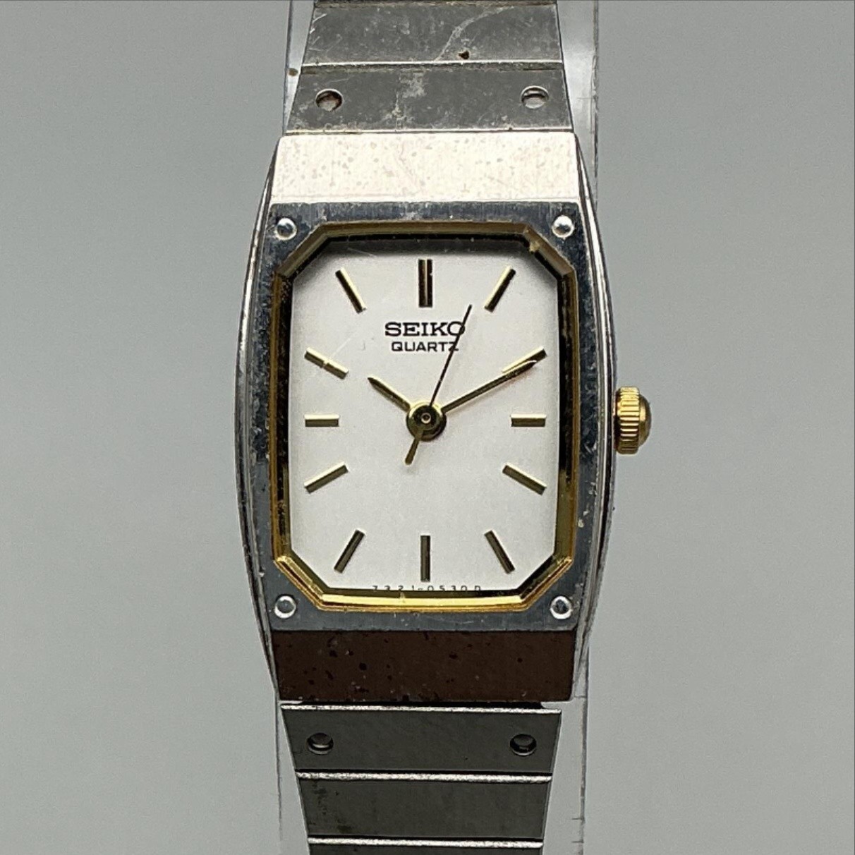 Vintage Seiko Womens Watch 17mm Two Tone Octagon Adjustable Band 7321-5260