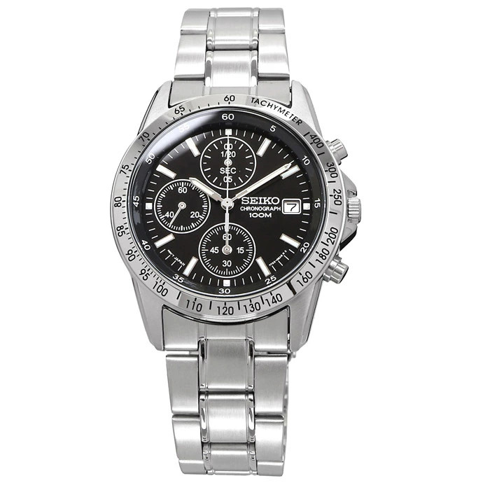 SEIKO Chronograph SND367PC Black Silver Men’s Watch New in Box
