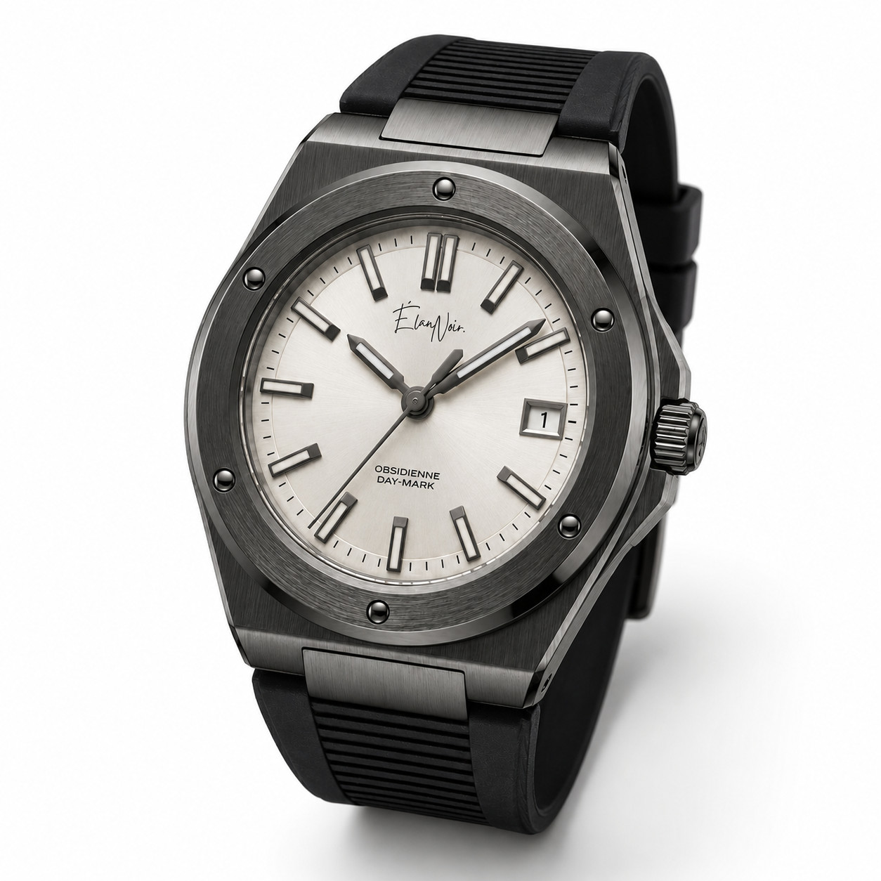 Élan Noir Obsidienne Day-Mark Automatic Watch White Dial Sapphire Steel 41mm
